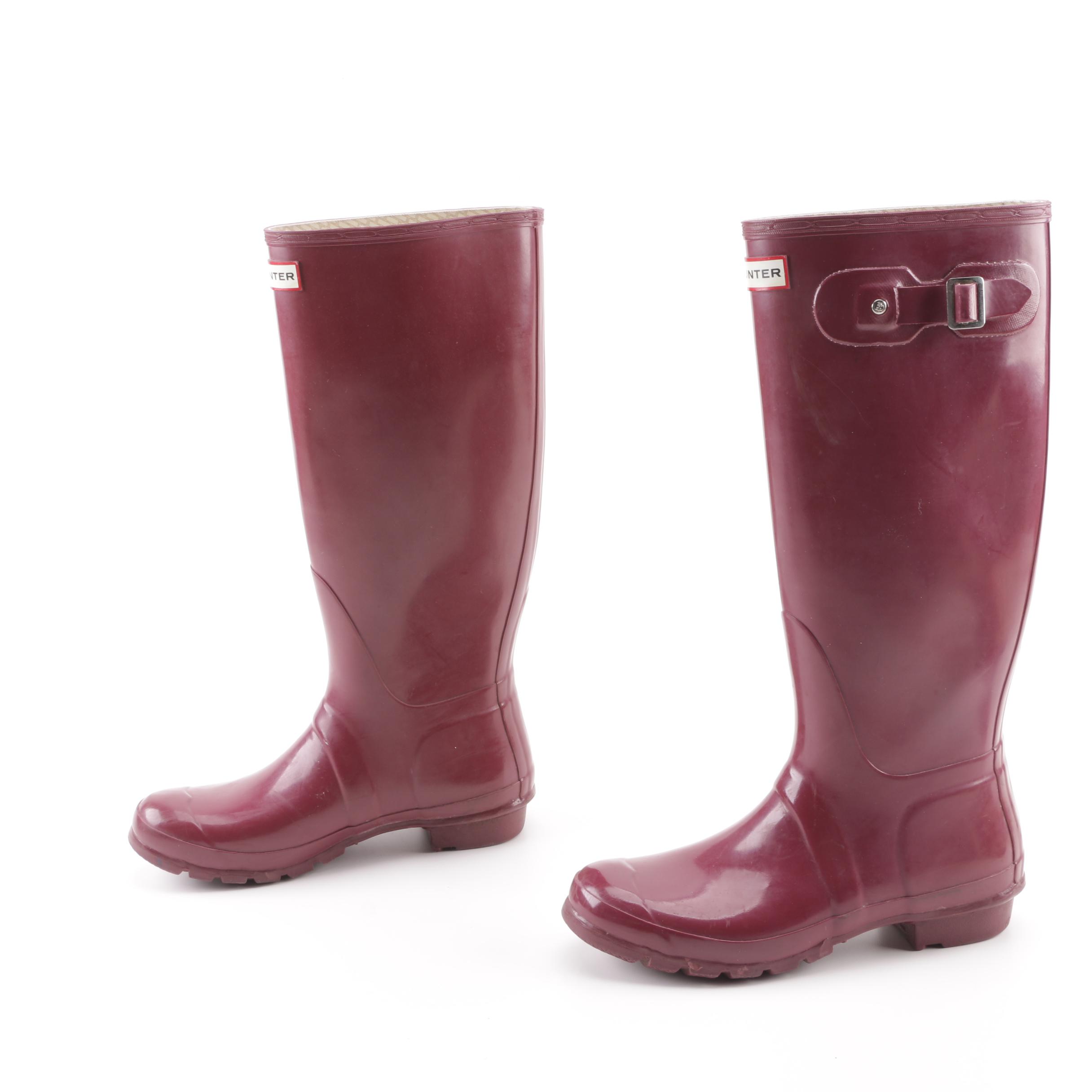 Hunter Original Tall Gloss Raspberry Rain Boots with Boot Socks