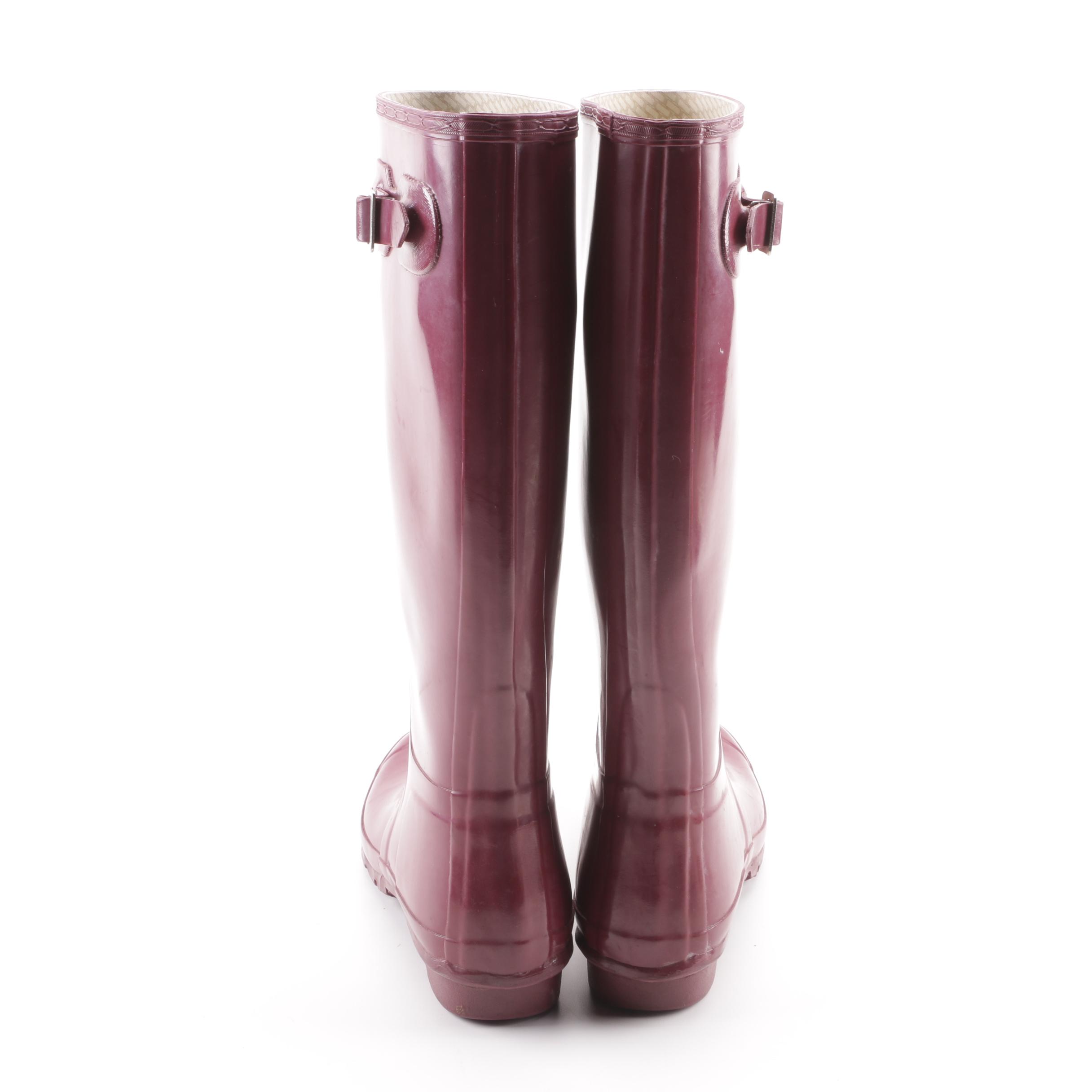Hunter Original Tall Gloss Raspberry Rain Boots with Boot Socks