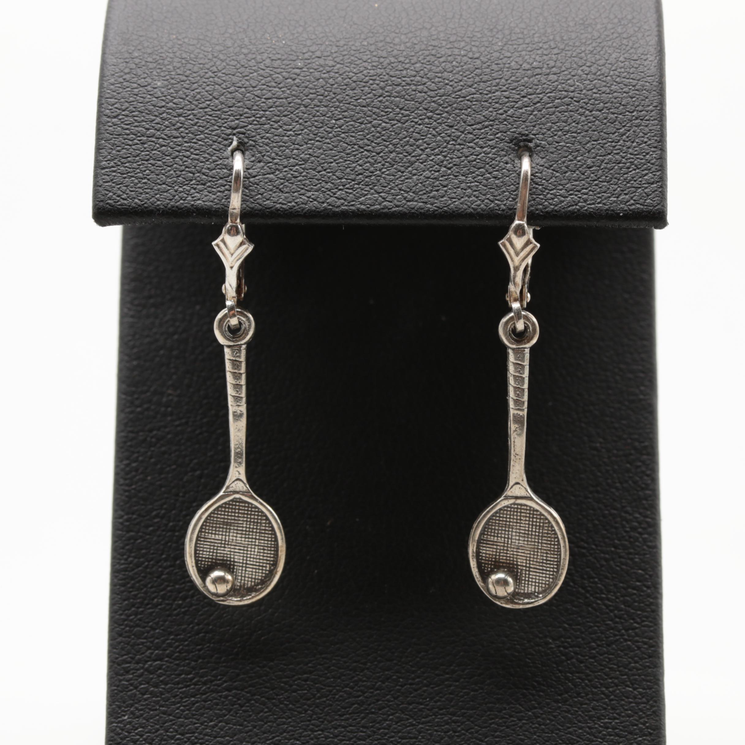 Sterling Silver Tennis Dangle Earrings