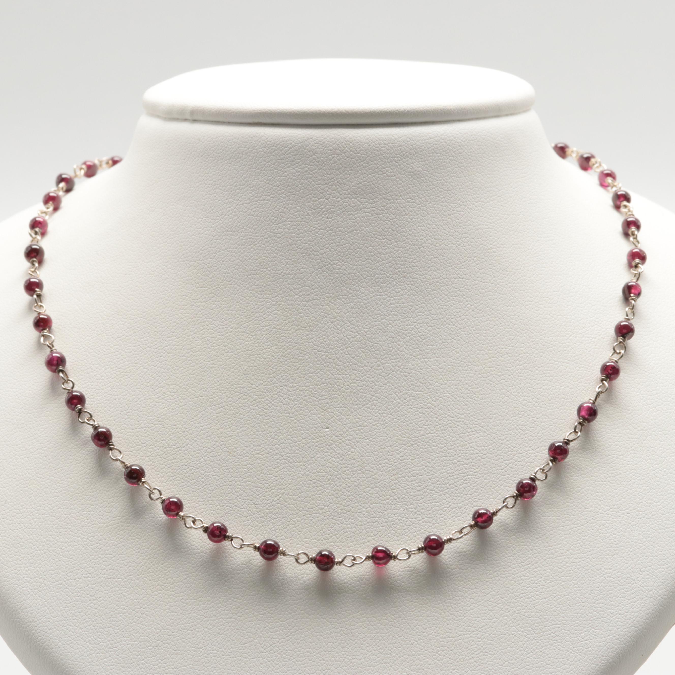 Sterling Silver Rhodolite Garnet Bead Necklace