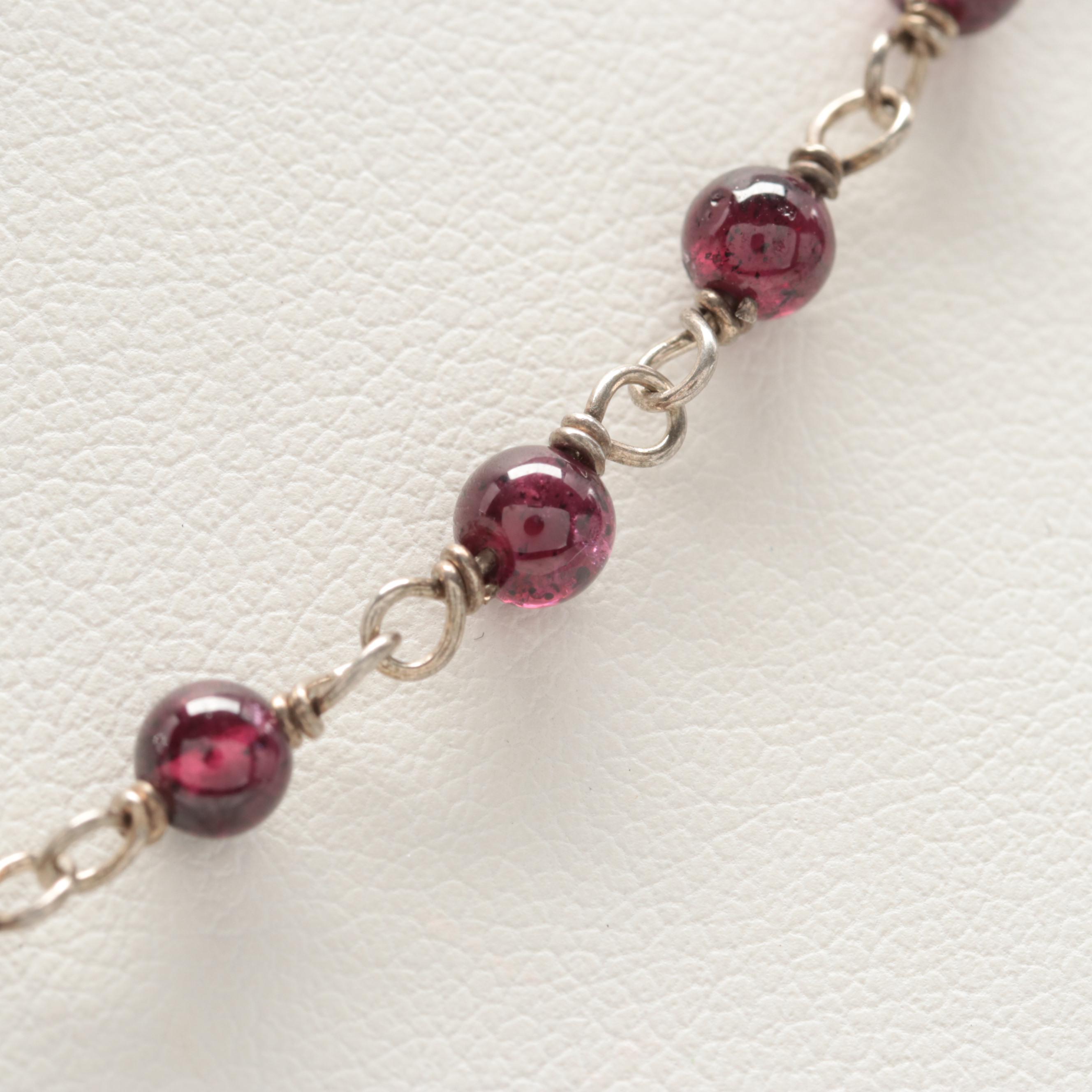 Sterling Silver Rhodolite Garnet Bead Necklace
