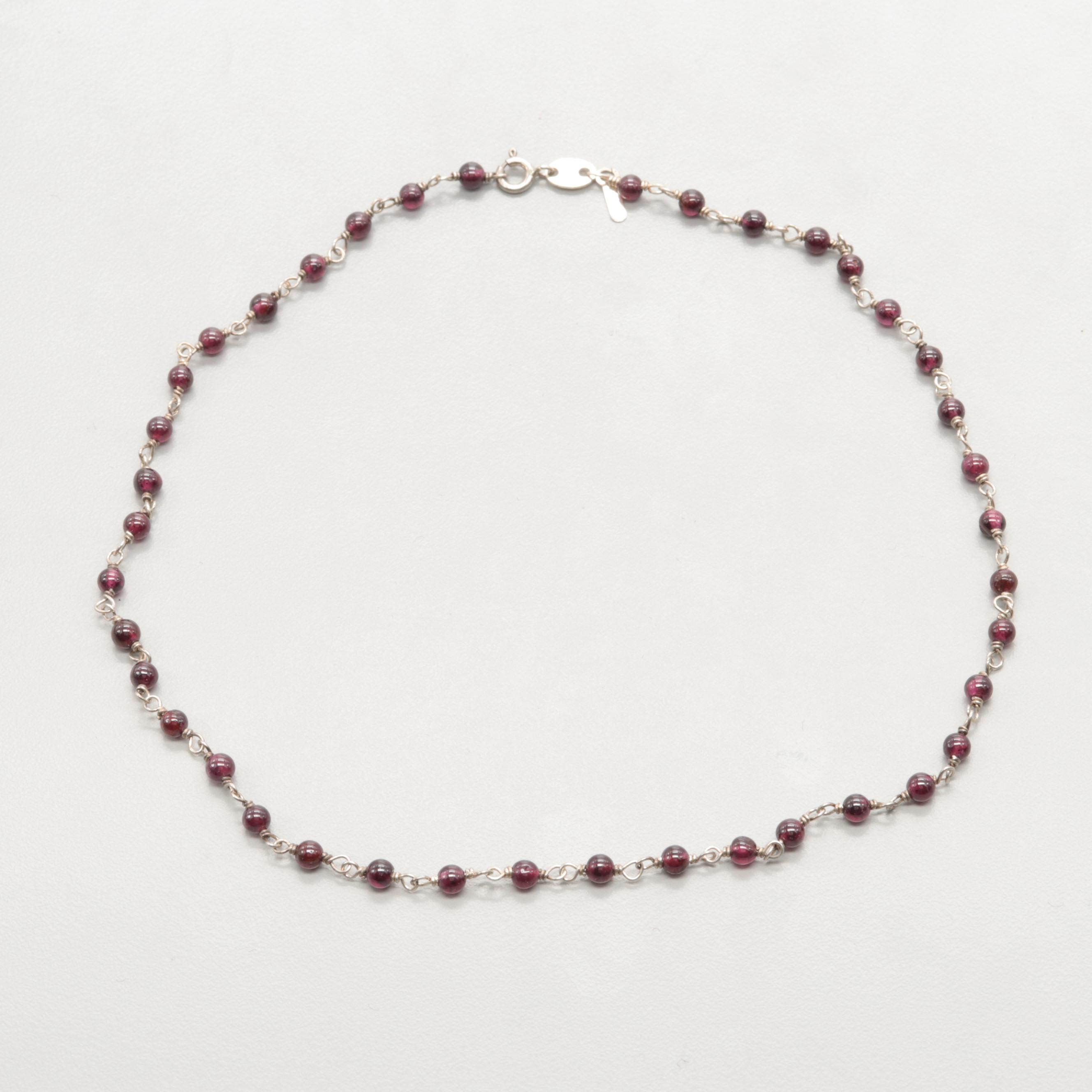 Sterling Silver Rhodolite Garnet Bead Necklace