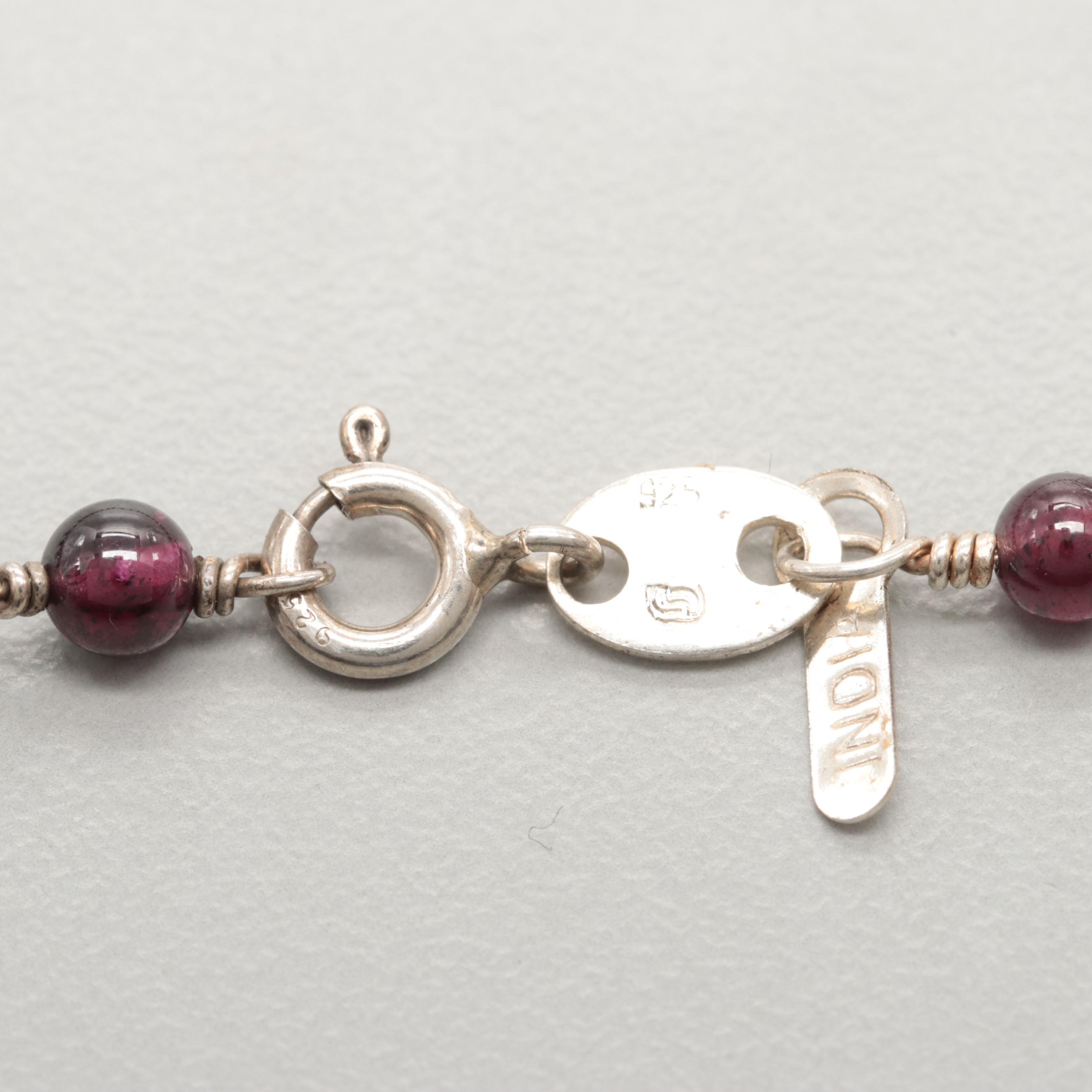 Sterling Silver Rhodolite Garnet Bead Necklace
