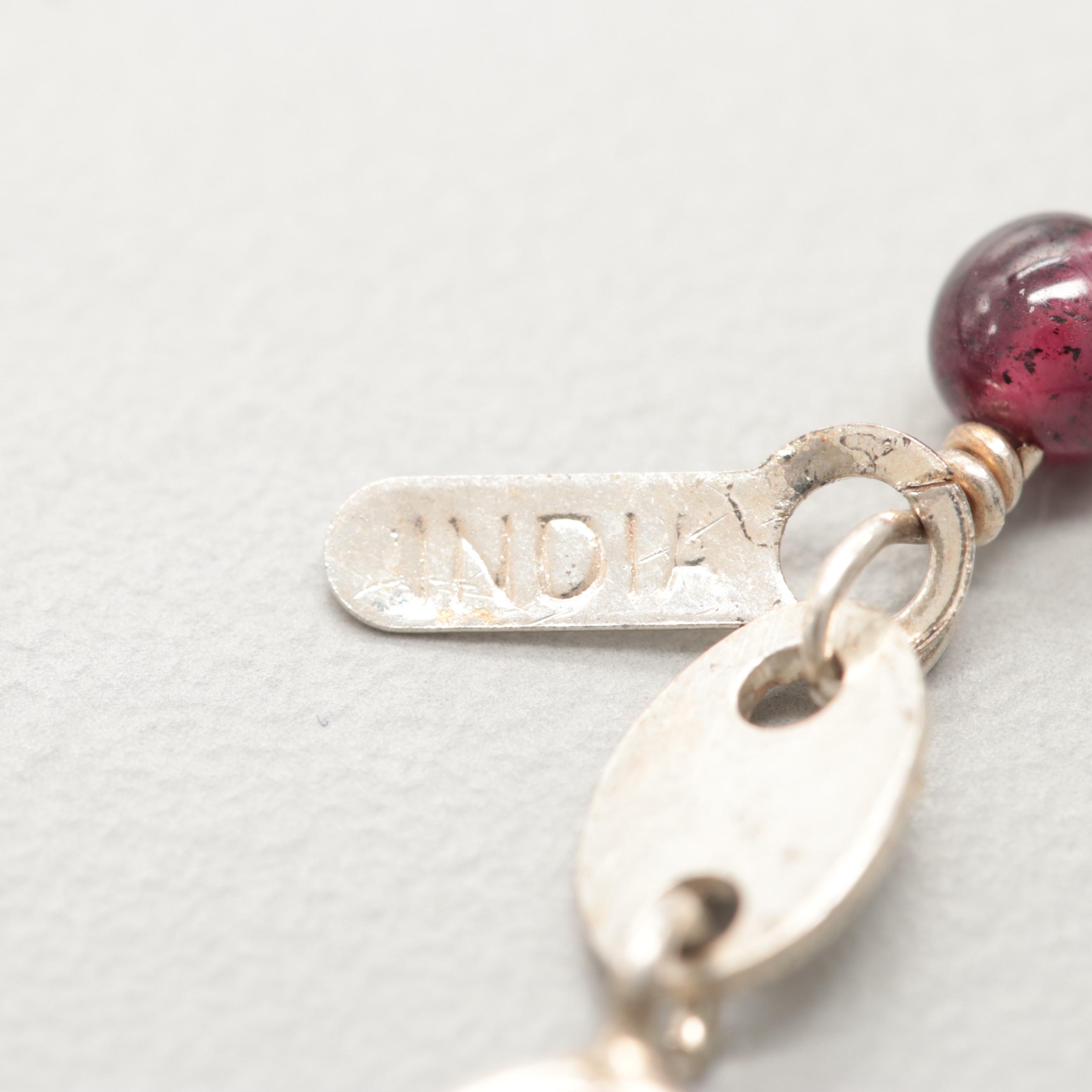 Sterling Silver Rhodolite Garnet Bead Necklace