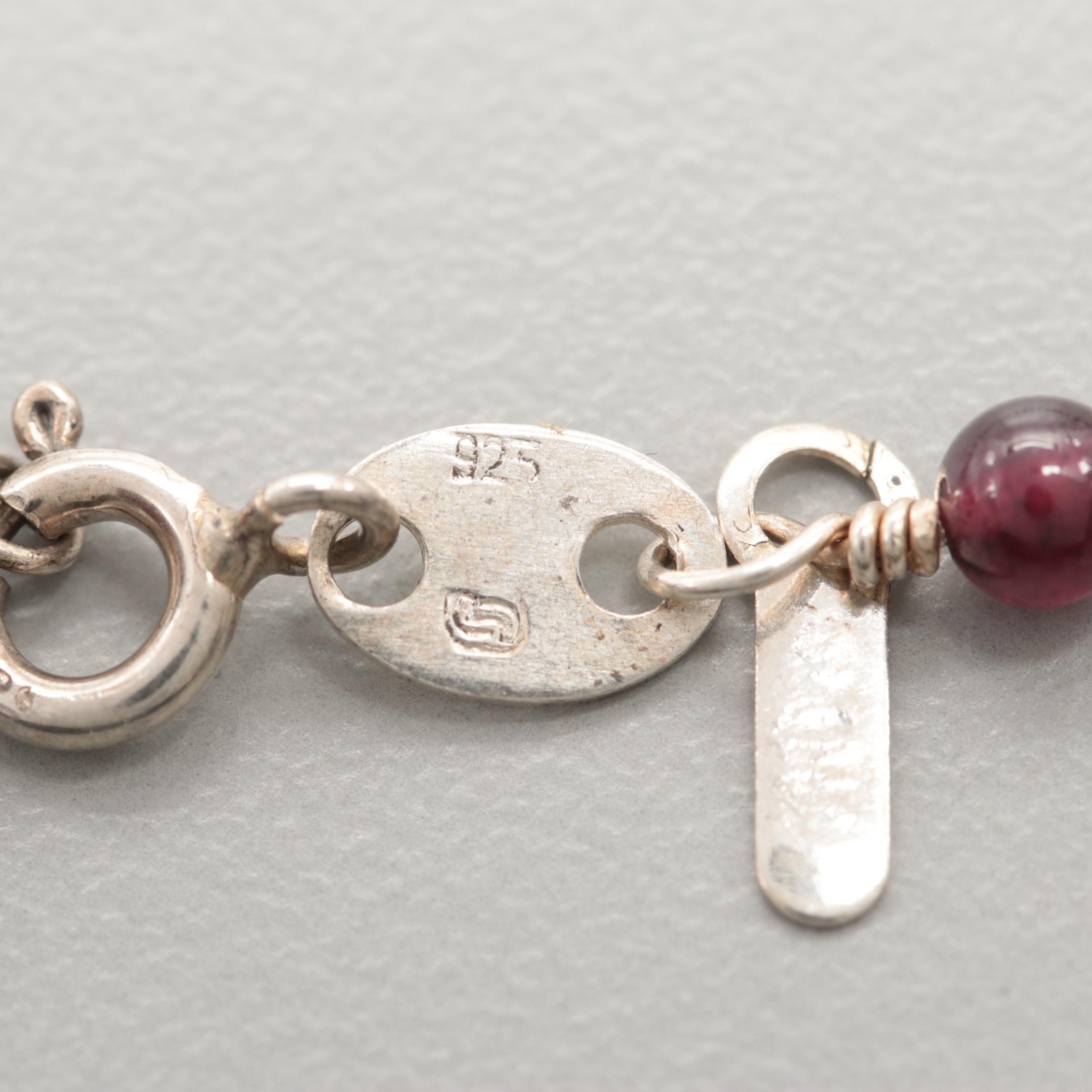 Sterling Silver Rhodolite Garnet Bead Necklace