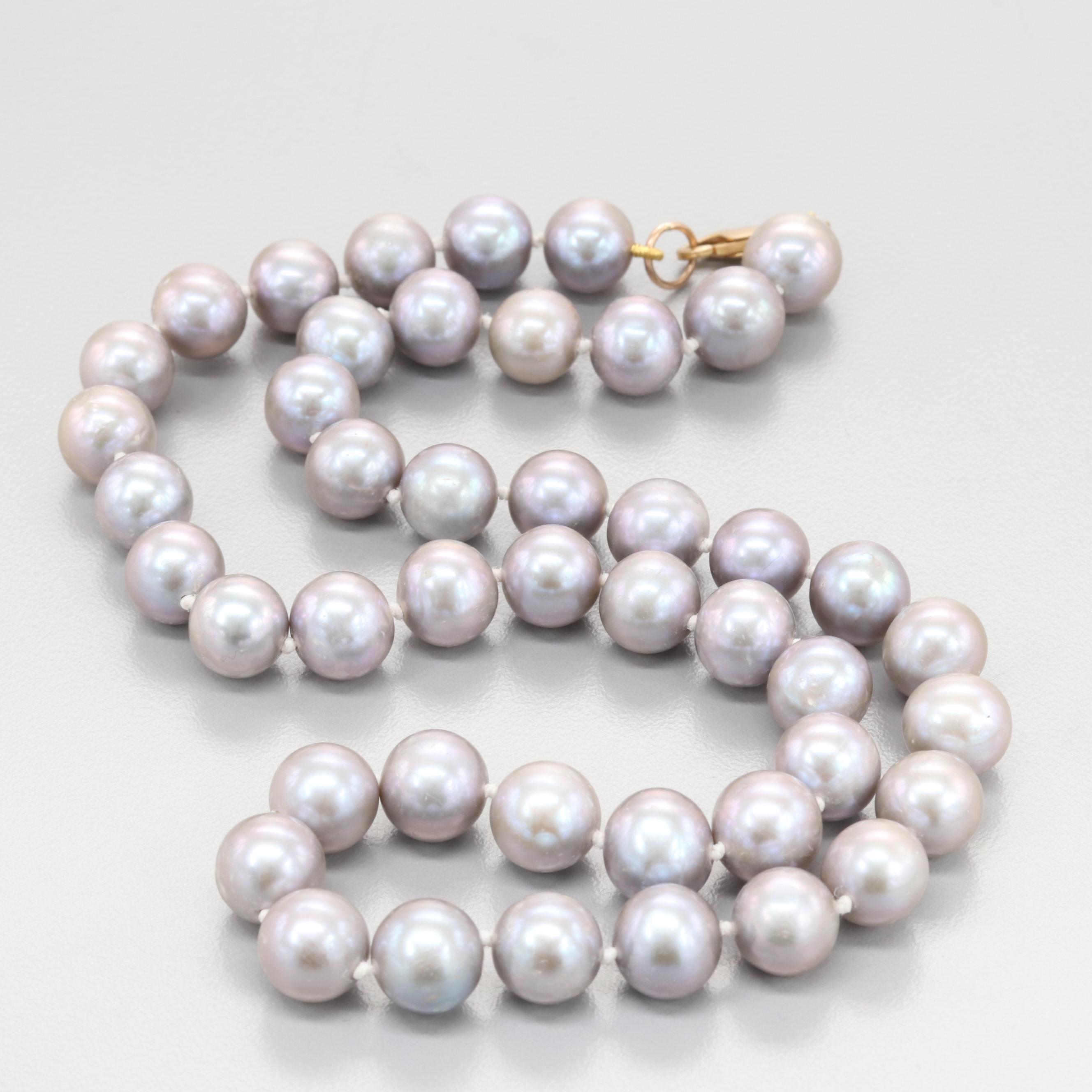 10K and 14K Yellow Gold Cultured Pearl Necklace