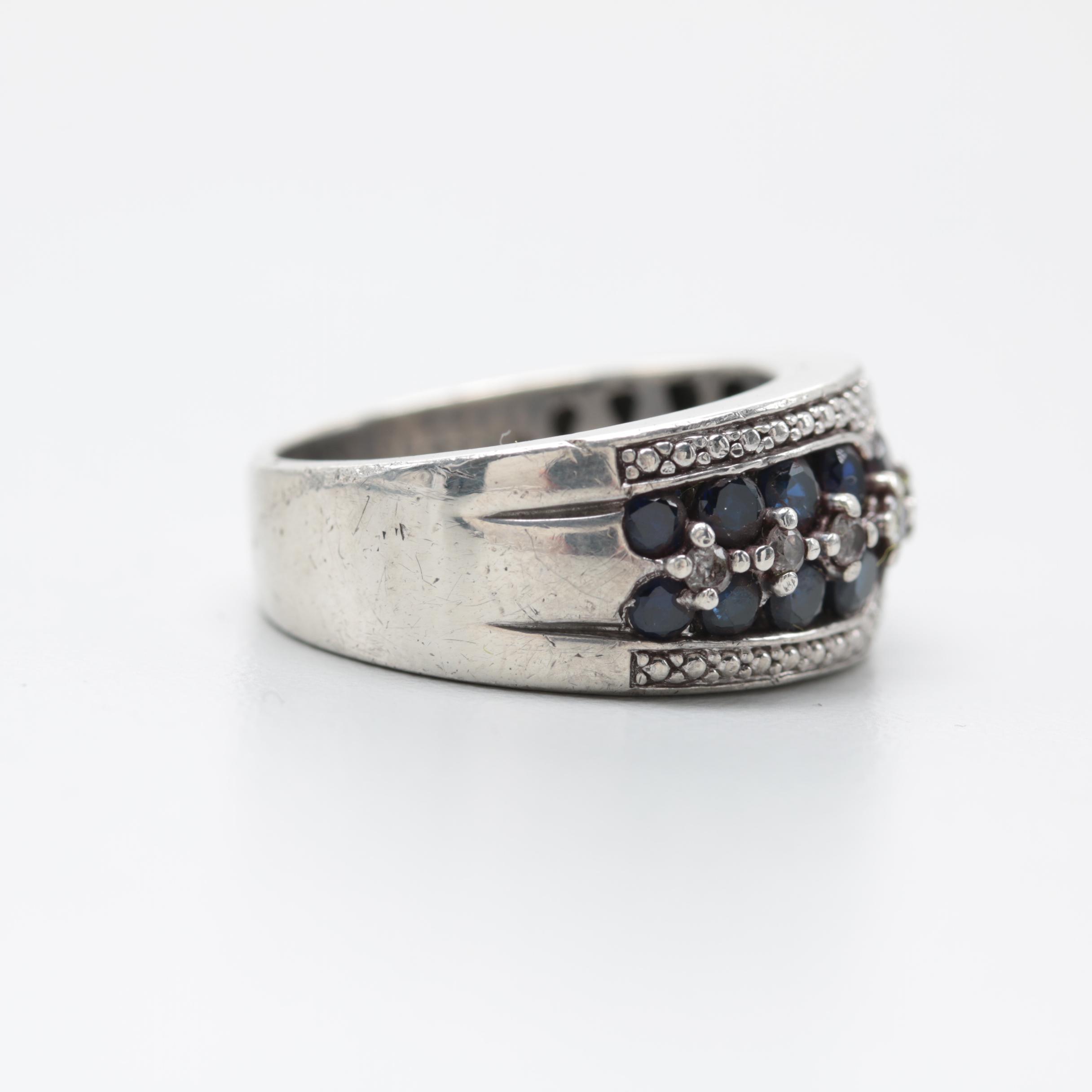 Sterling Silver Blue and White Sapphire Ring
