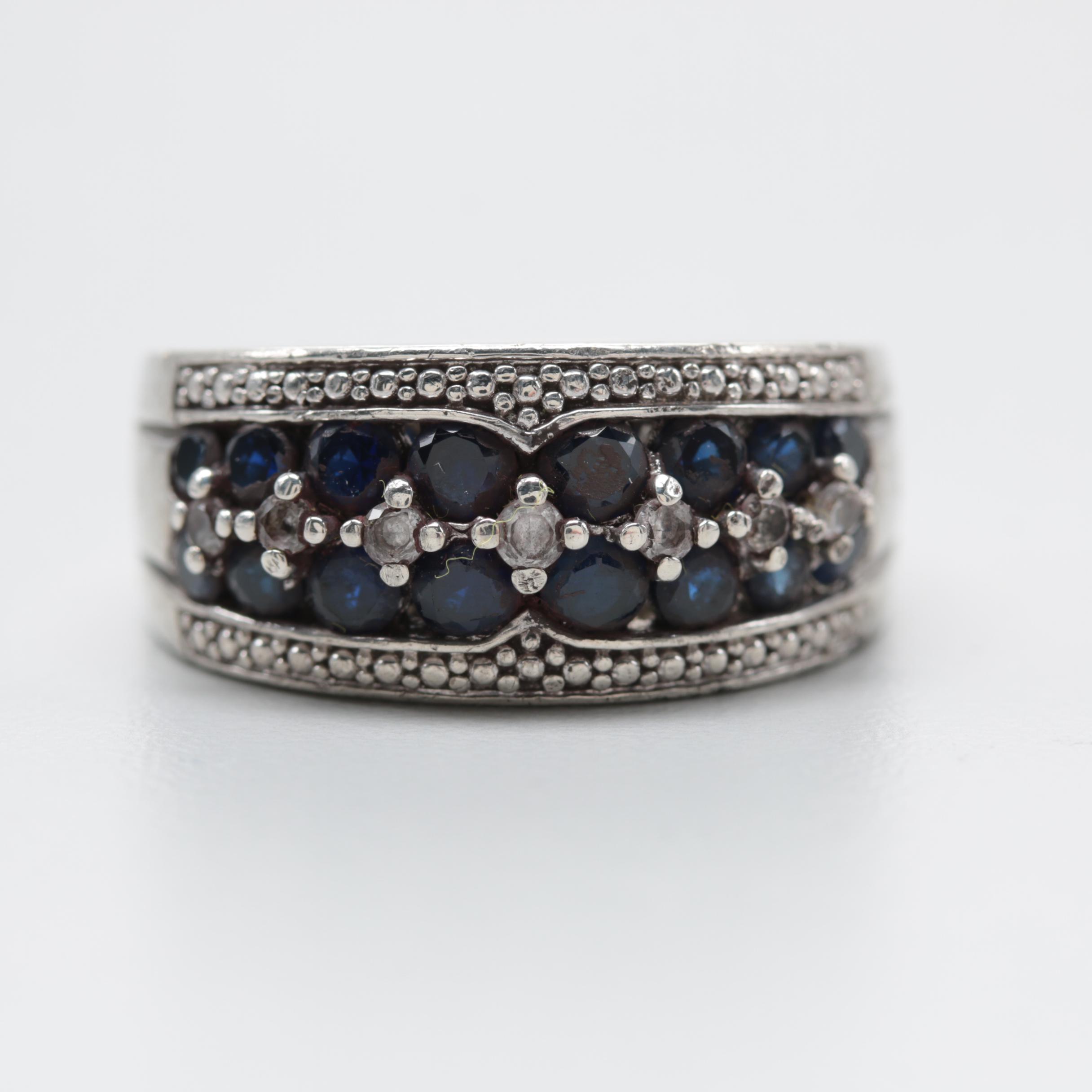 Sterling Silver Blue and White Sapphire Ring