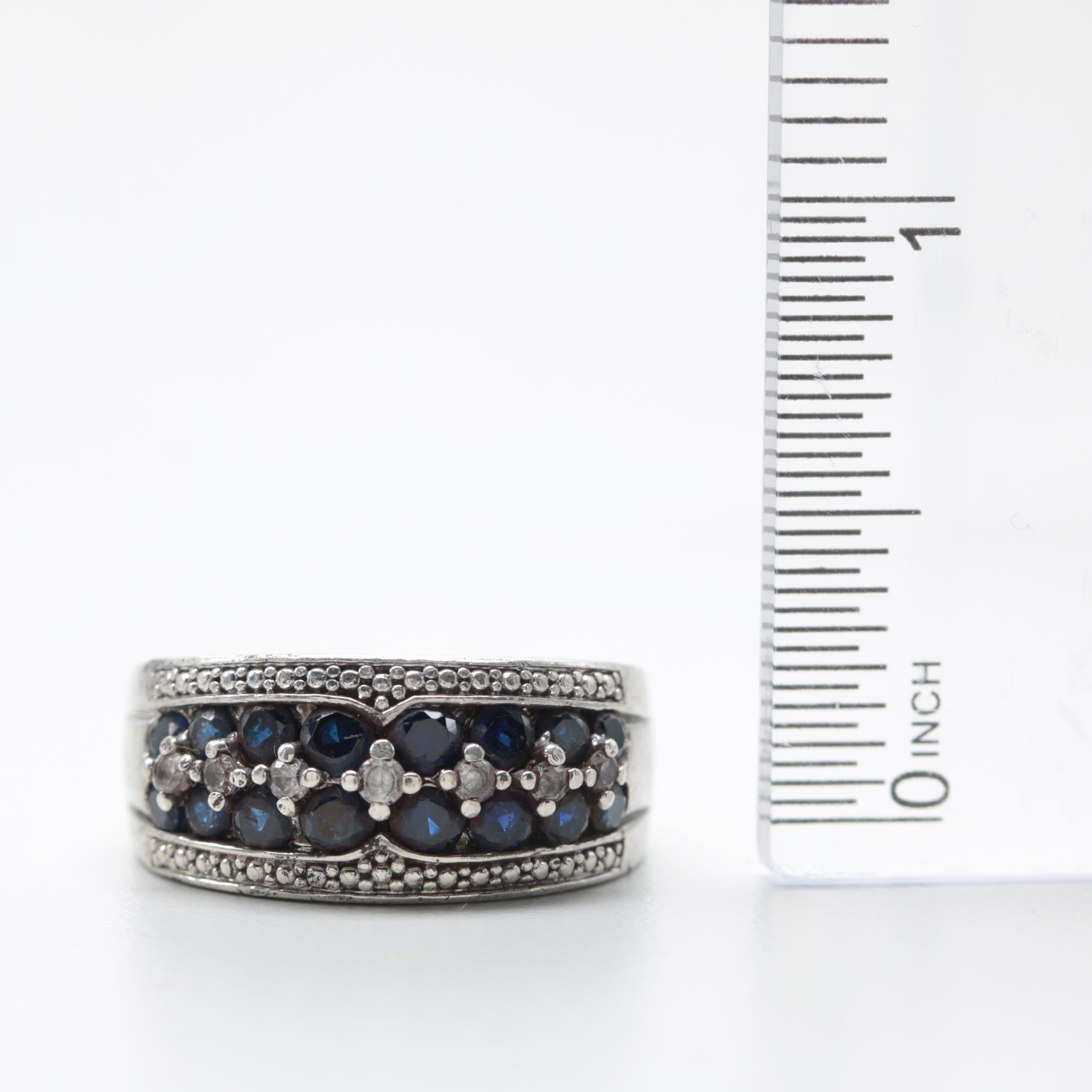 Sterling Silver Blue and White Sapphire Ring