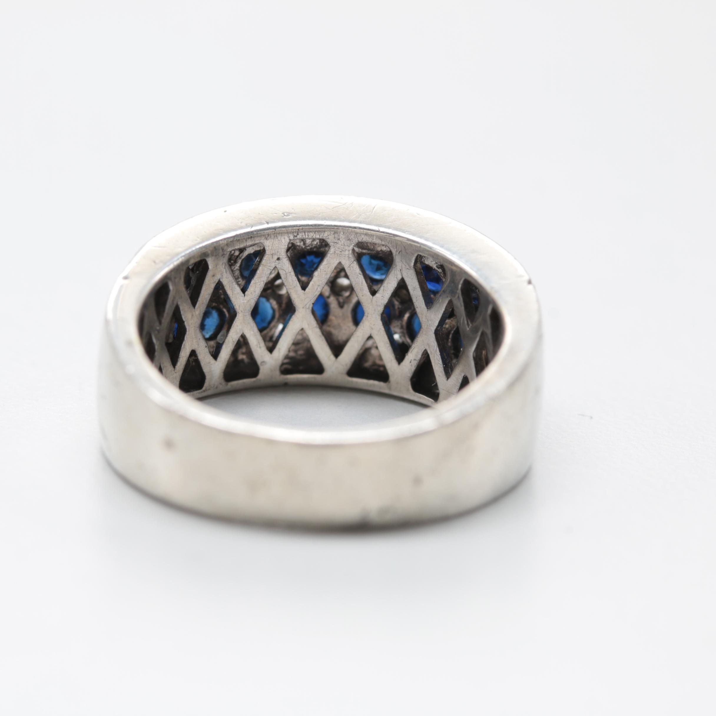 Sterling Silver Blue and White Sapphire Ring