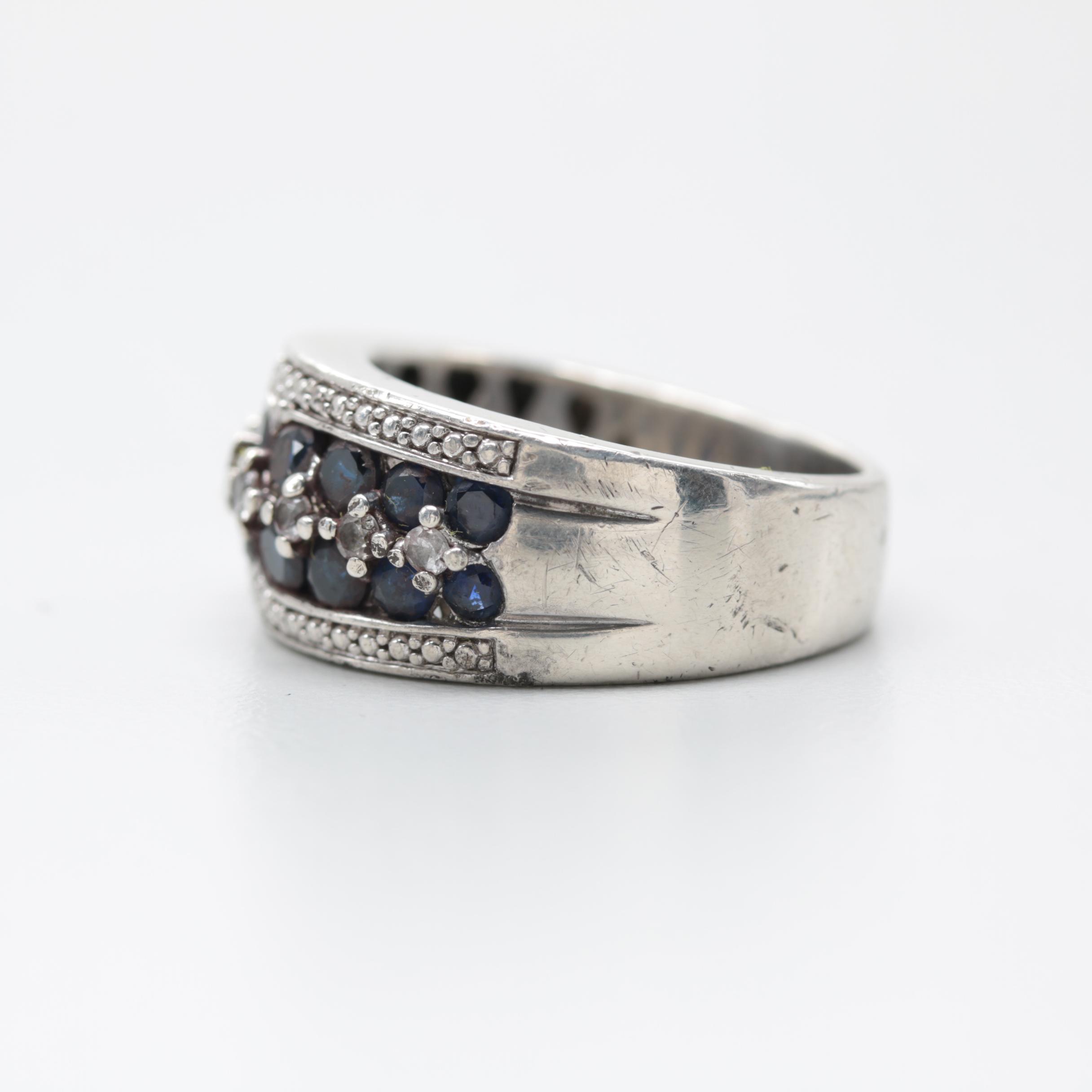 Sterling Silver Blue and White Sapphire Ring