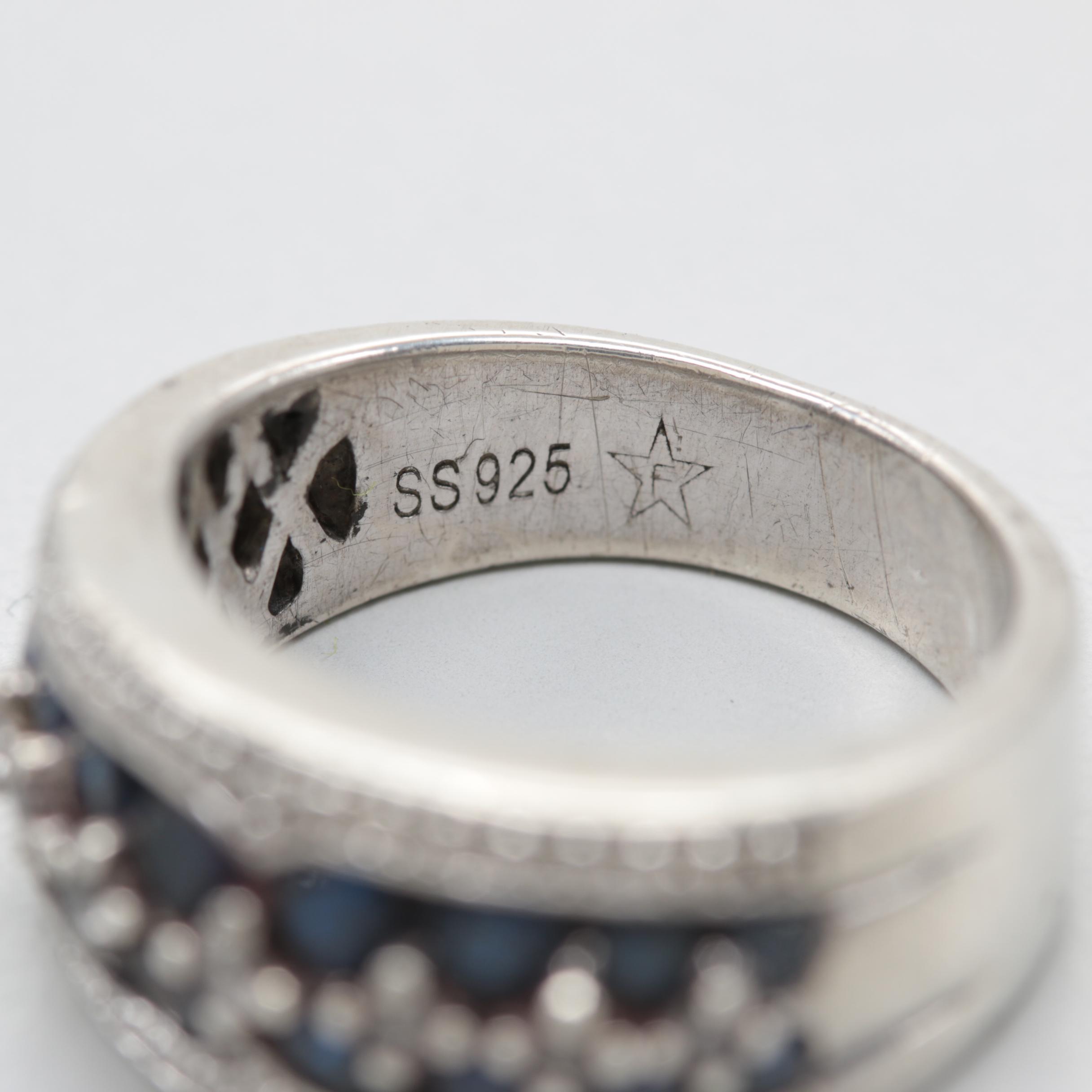 Sterling Silver Blue and White Sapphire Ring