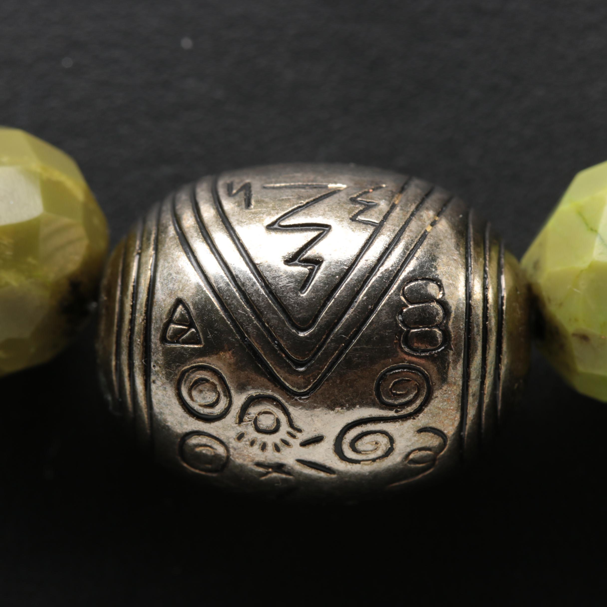 10K Yellow Gold Serpentine Necklace with Silver Tone Beads