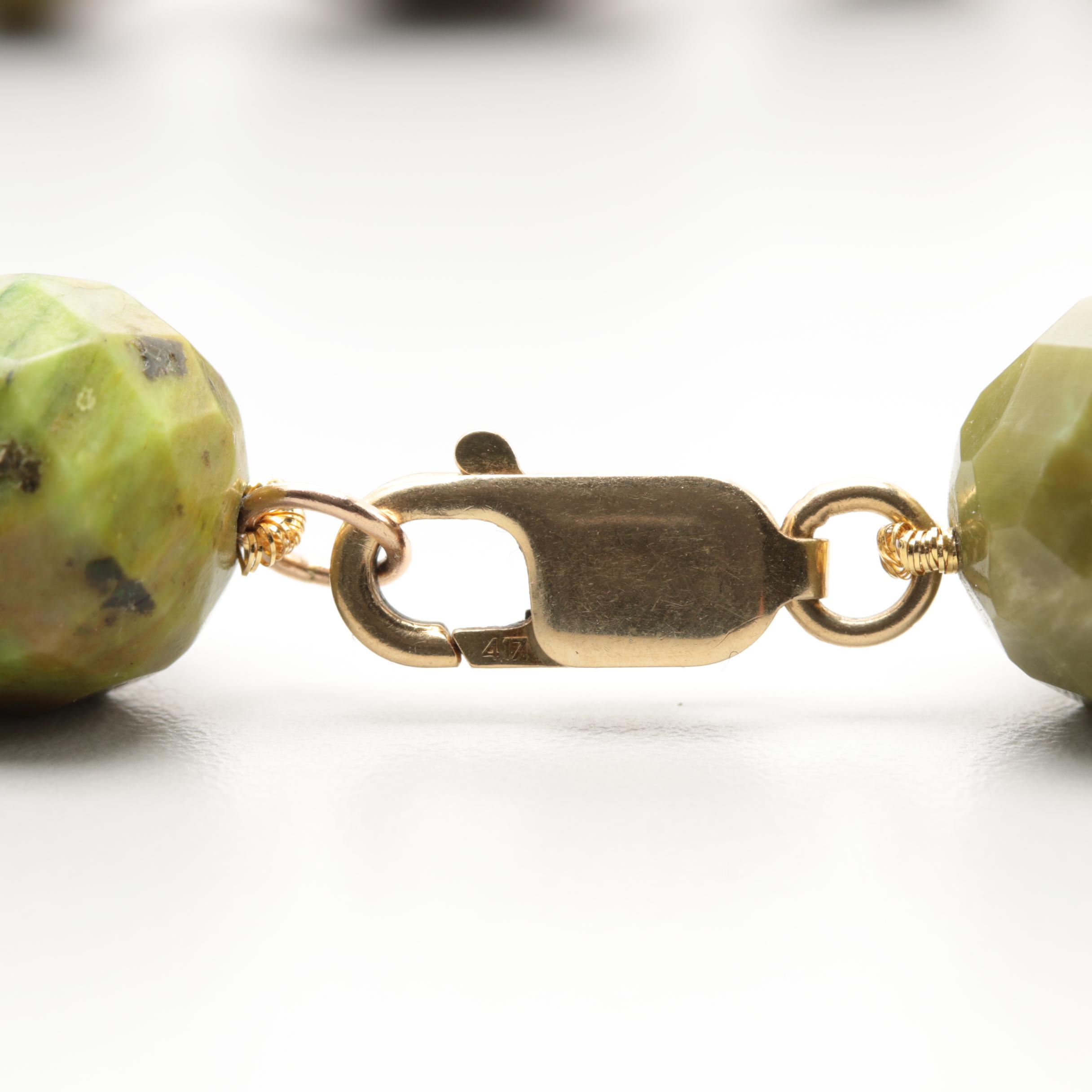 10K Yellow Gold Serpentine Necklace with Silver Tone Beads