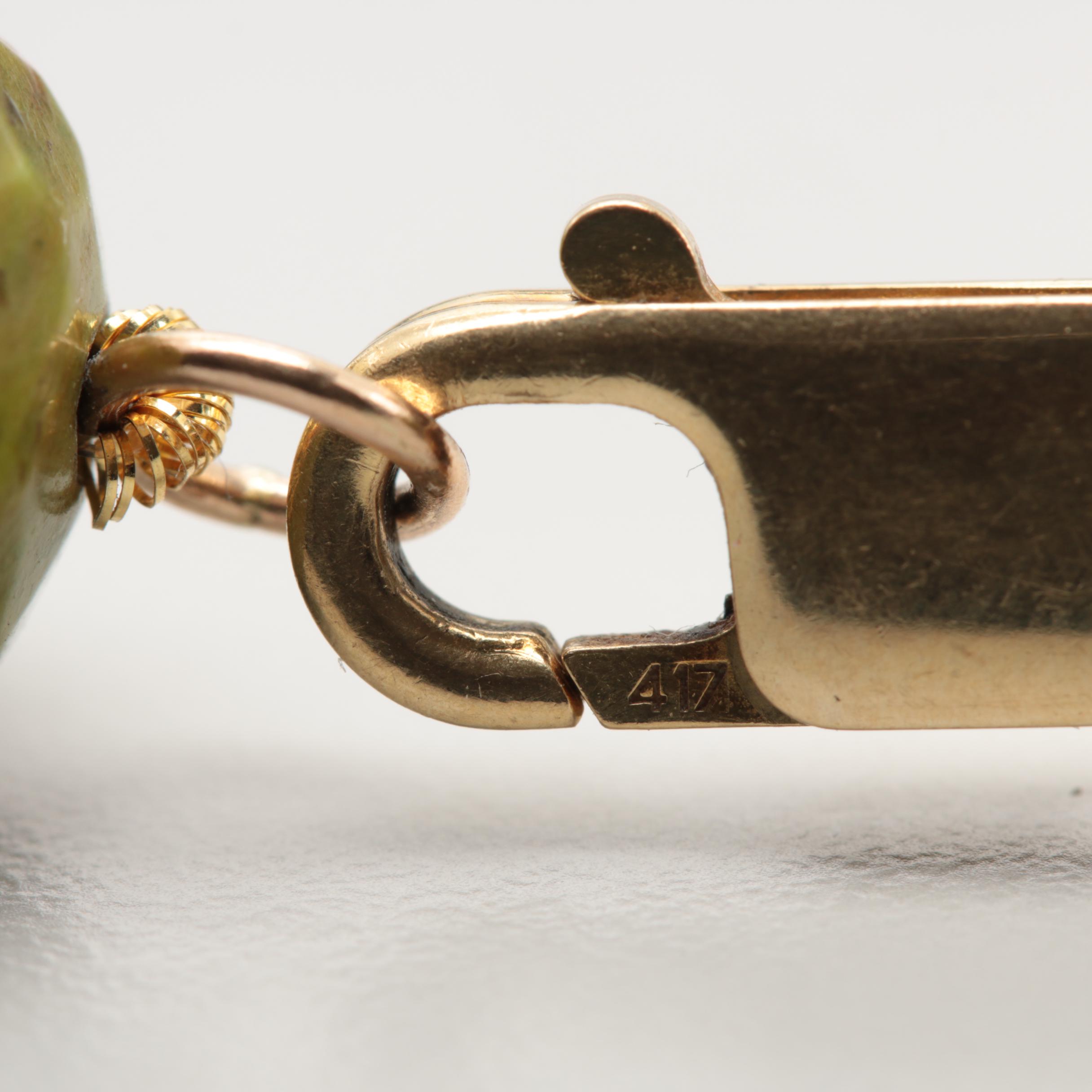 10K Yellow Gold Serpentine Necklace with Silver Tone Beads