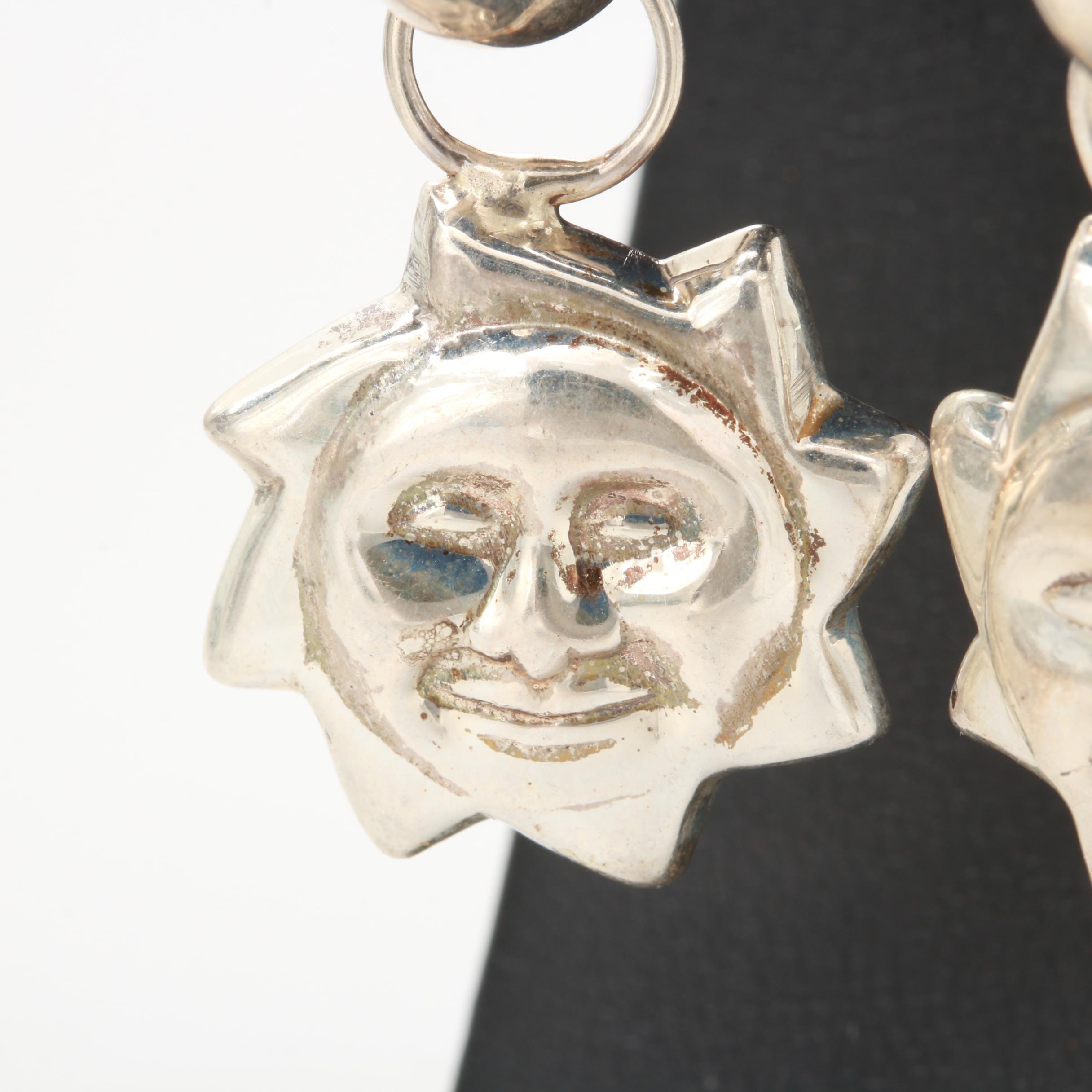 Sterling Silver Sun Motif Earrings