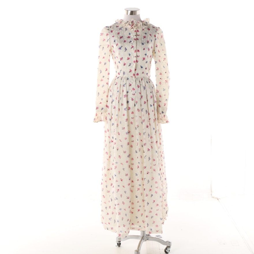 Gérard Pipart Nina Ricci for Bonwit Teller Swiss Dot Floral Maxi Dress