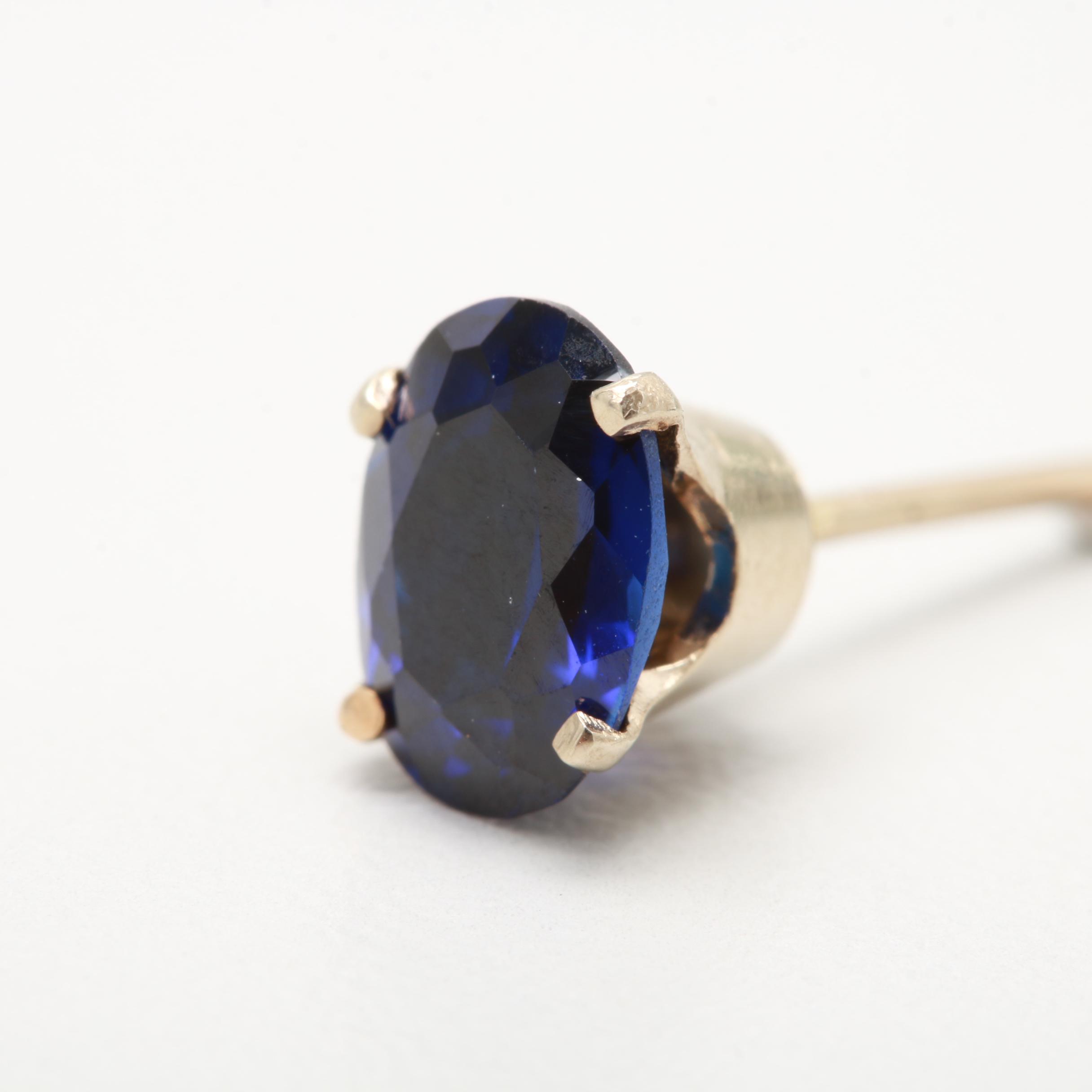 14K Yellow Gold Synthetic Sapphire Stud Earrings