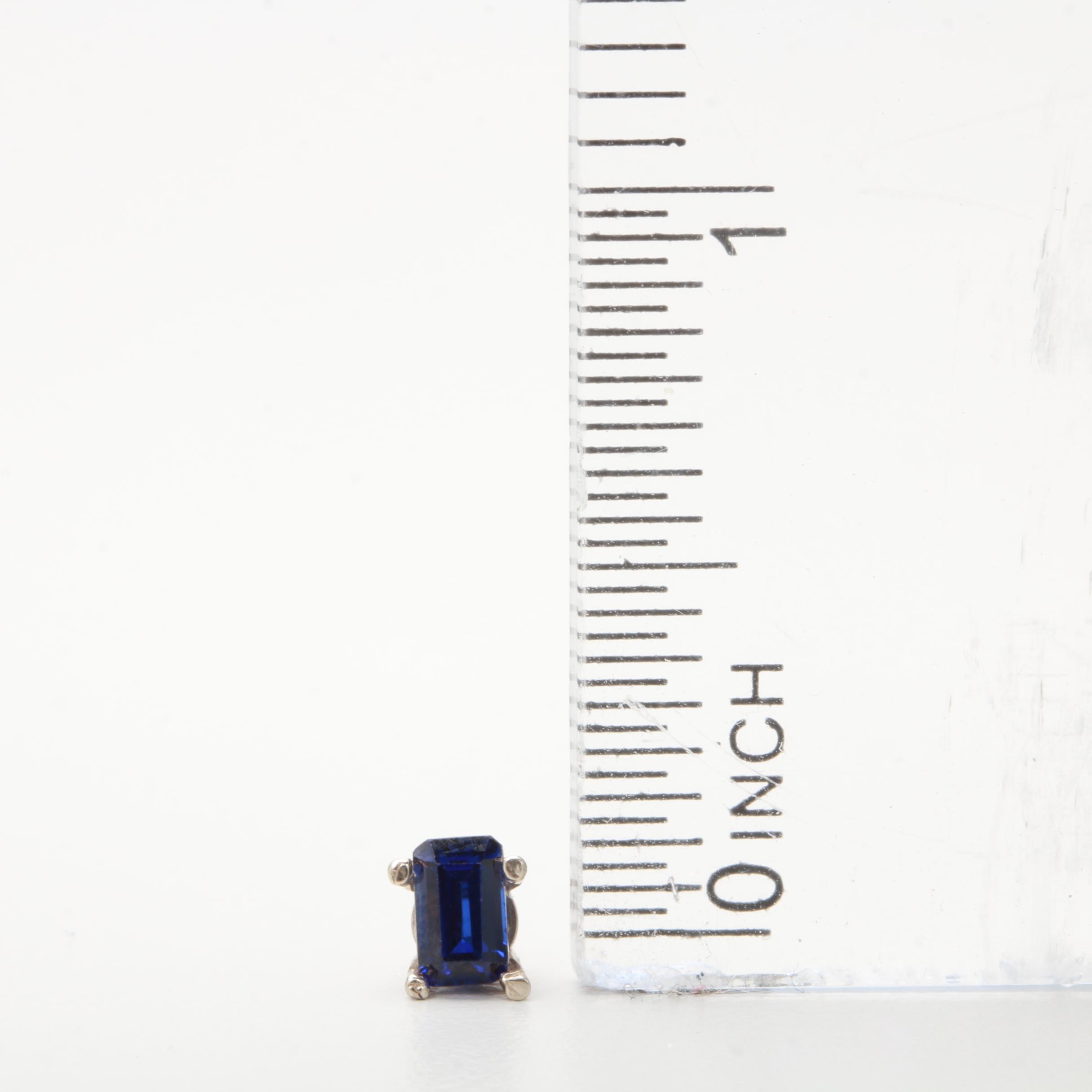 14K White Gold Synthetic Sapphire Stud Earrings