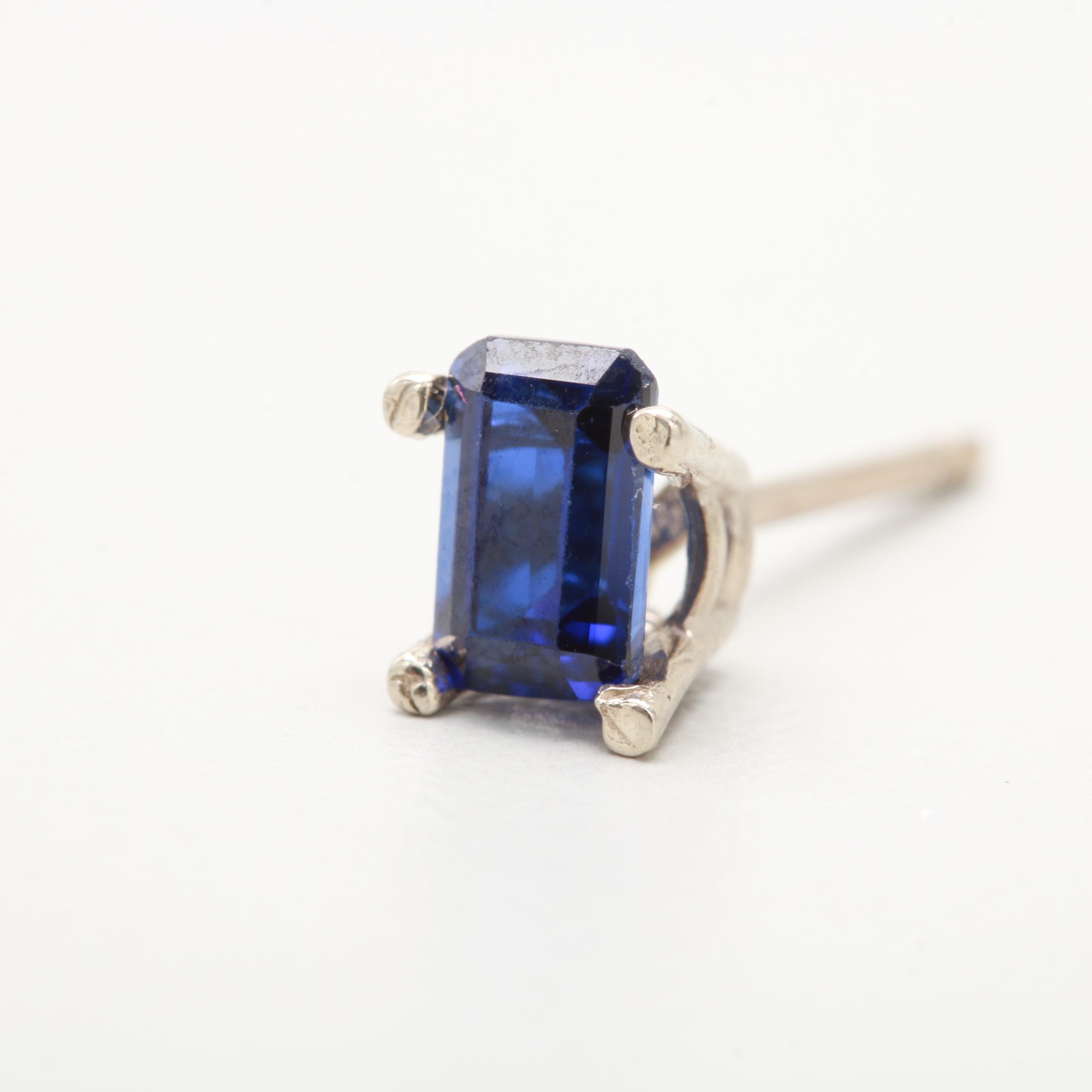 14K White Gold Synthetic Sapphire Stud Earrings