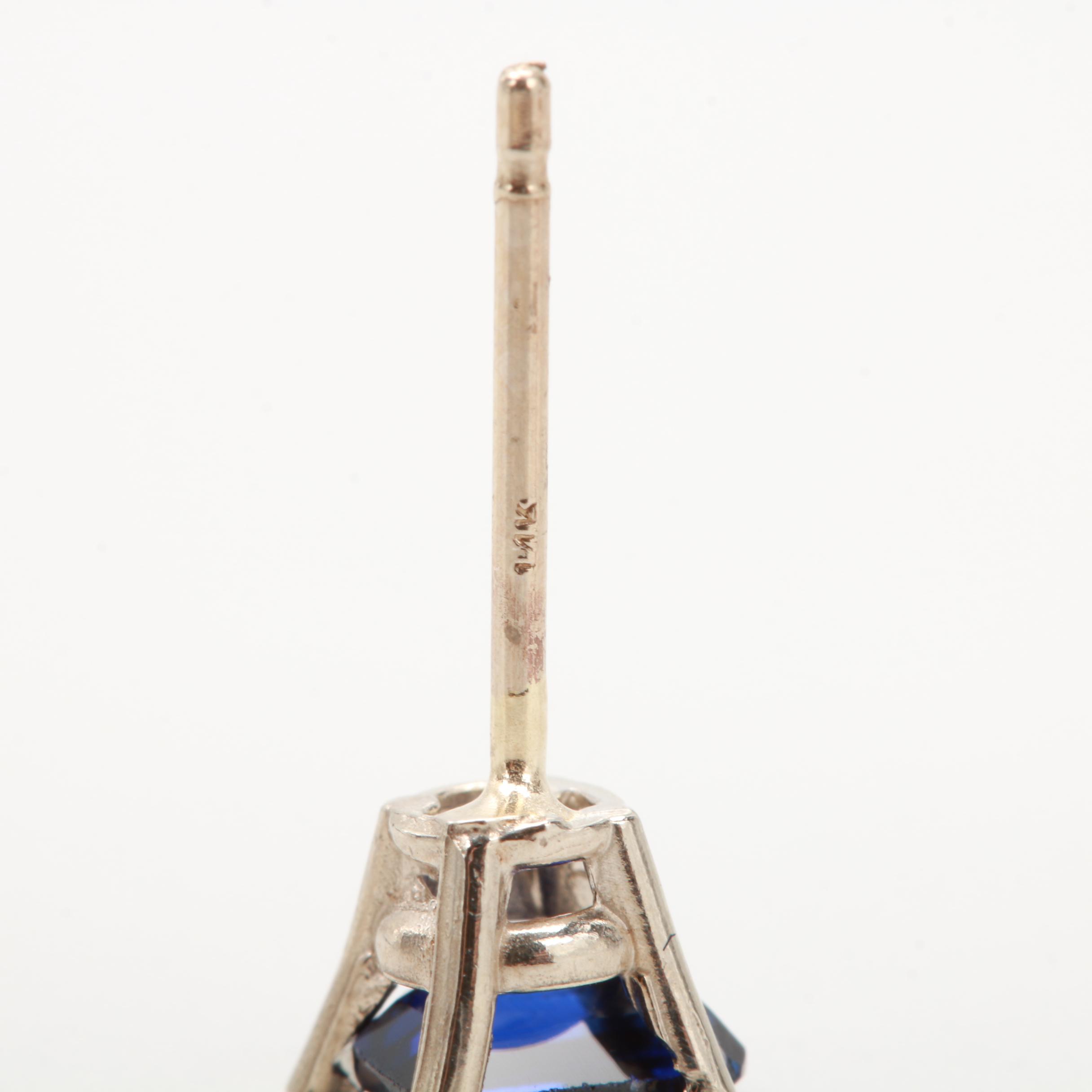 14K White Gold Synthetic Sapphire Stud Earrings