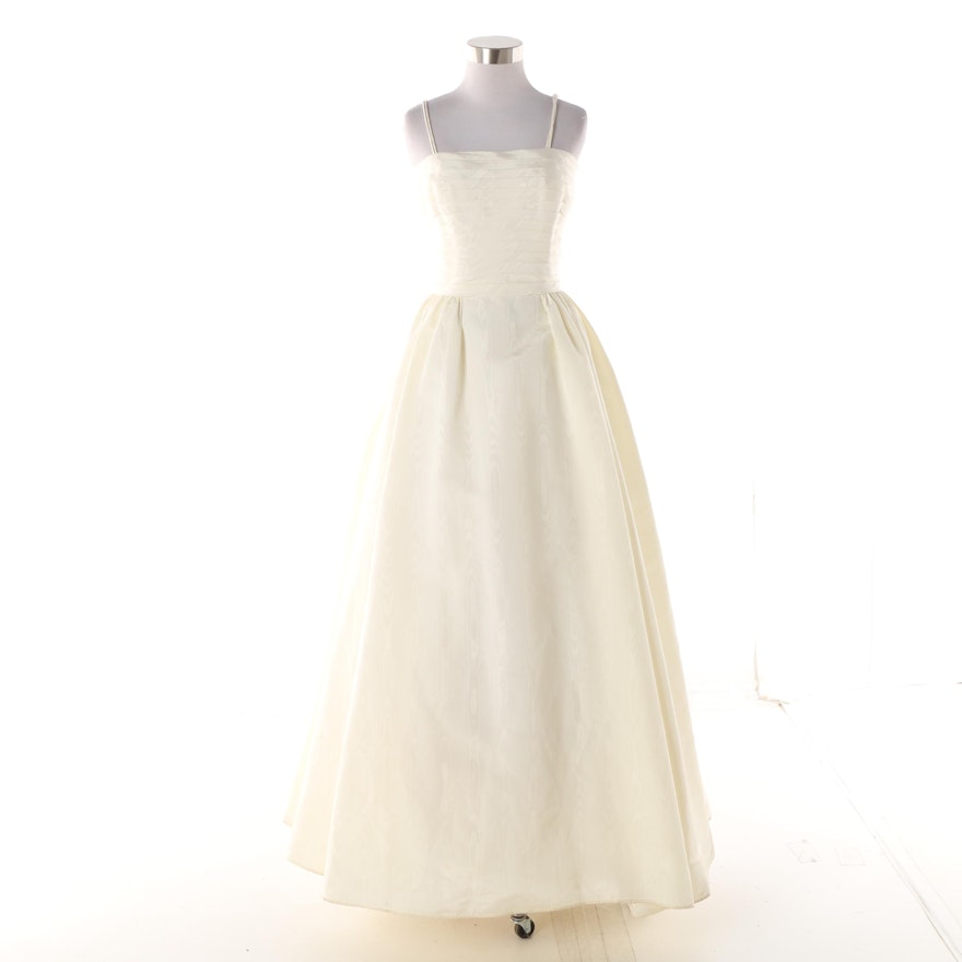 Vintage Ivory-Colored Moiré Fabric Occasion Gown with Taffeta Underskirt