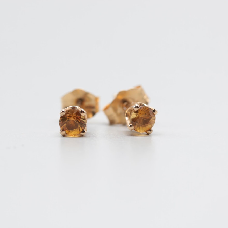 14K Yellow Gold Citrine Stud Earrings