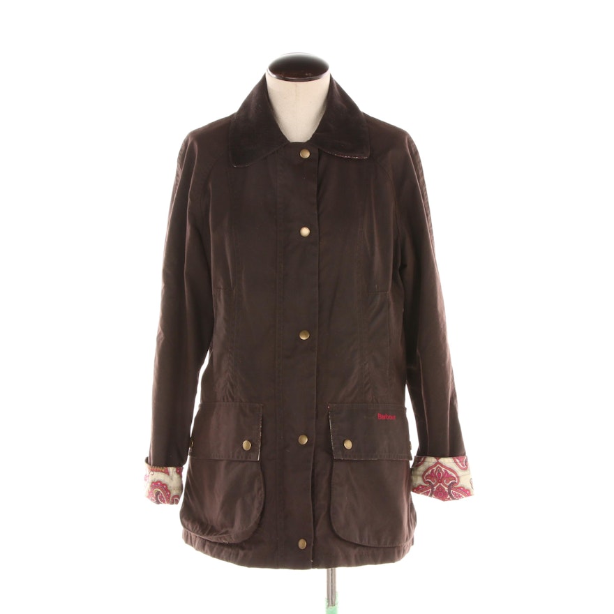 Women's Barbour Beadnell Chocolate Brown Waxed Cotton Barn Coat