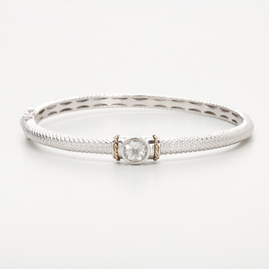 Sterling Silver White Topaz Bracelet with 14K Yellow Gold Accents