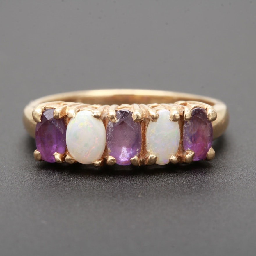 14K Yellow Gold Opal and Amethyst Ring