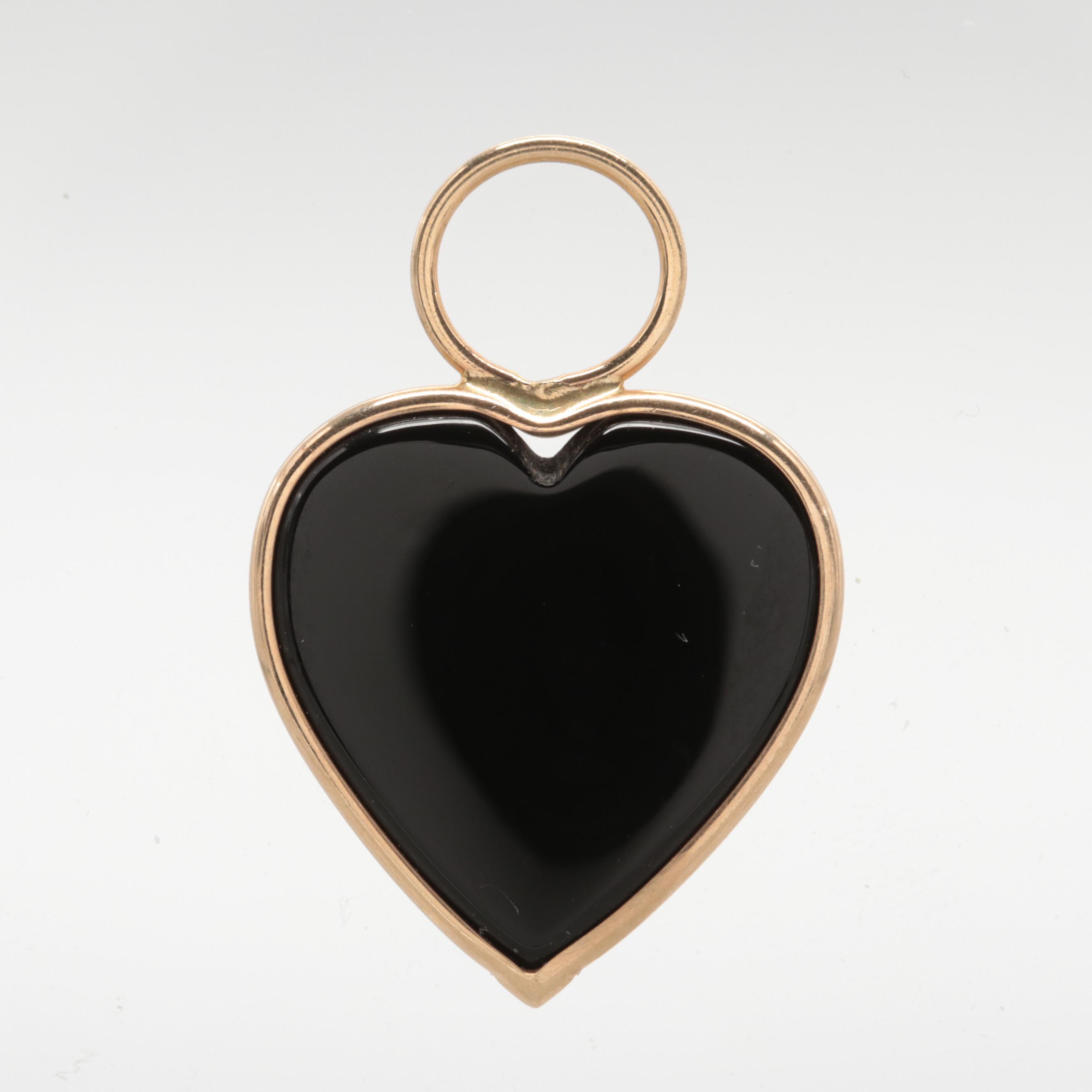 14K Yellow Gold Onyx Heart Pendant