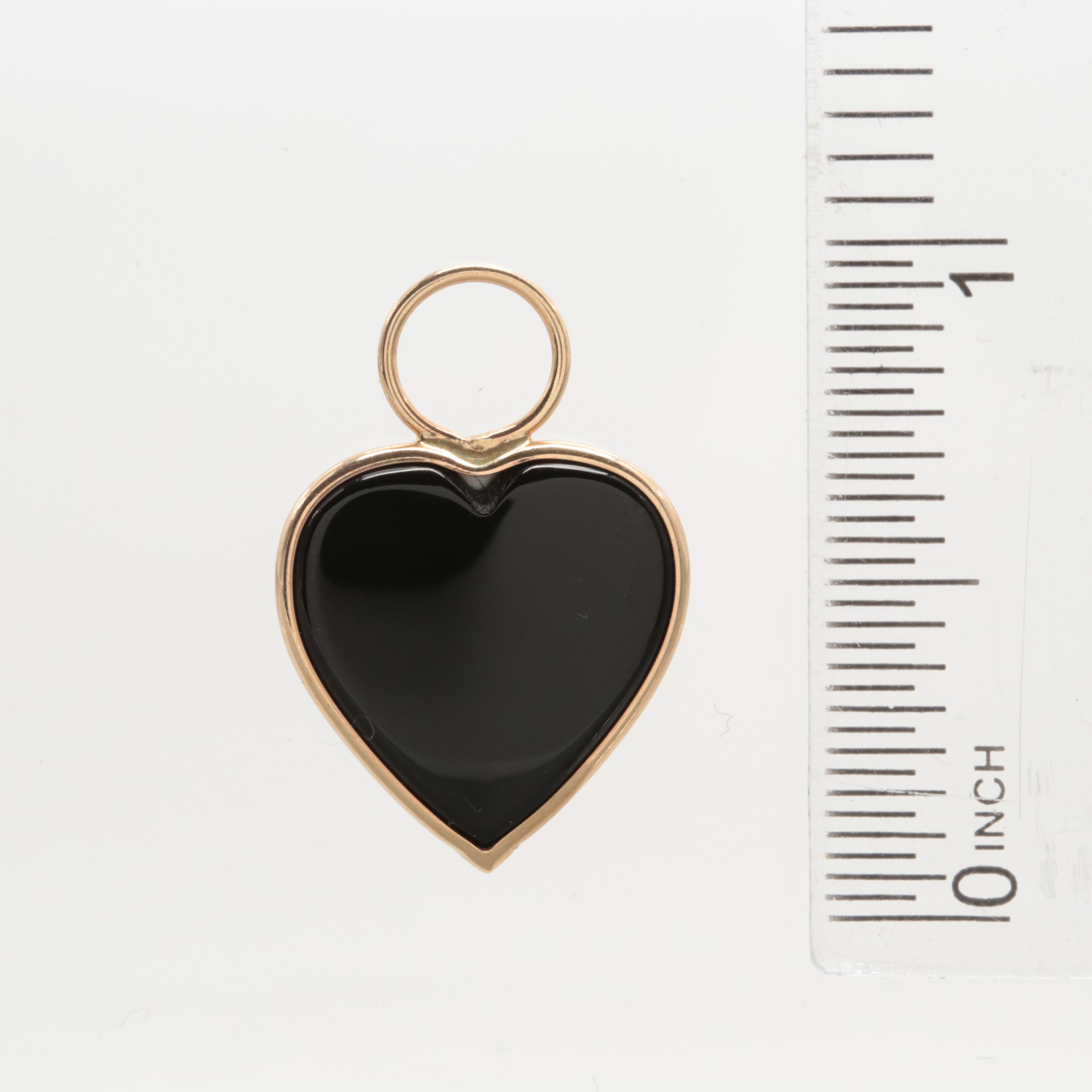 14K Yellow Gold Onyx Heart Pendant