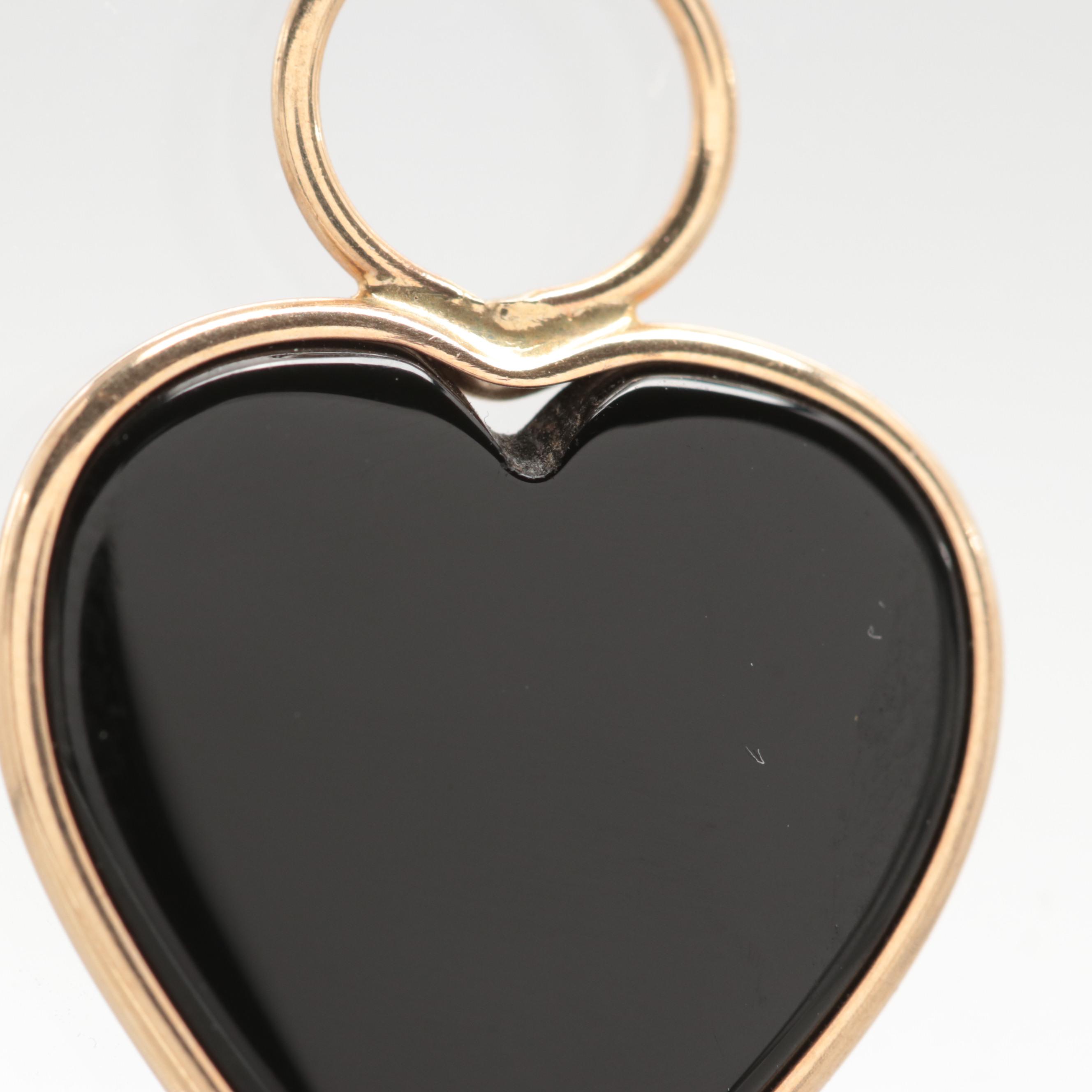 14K Yellow Gold Onyx Heart Pendant