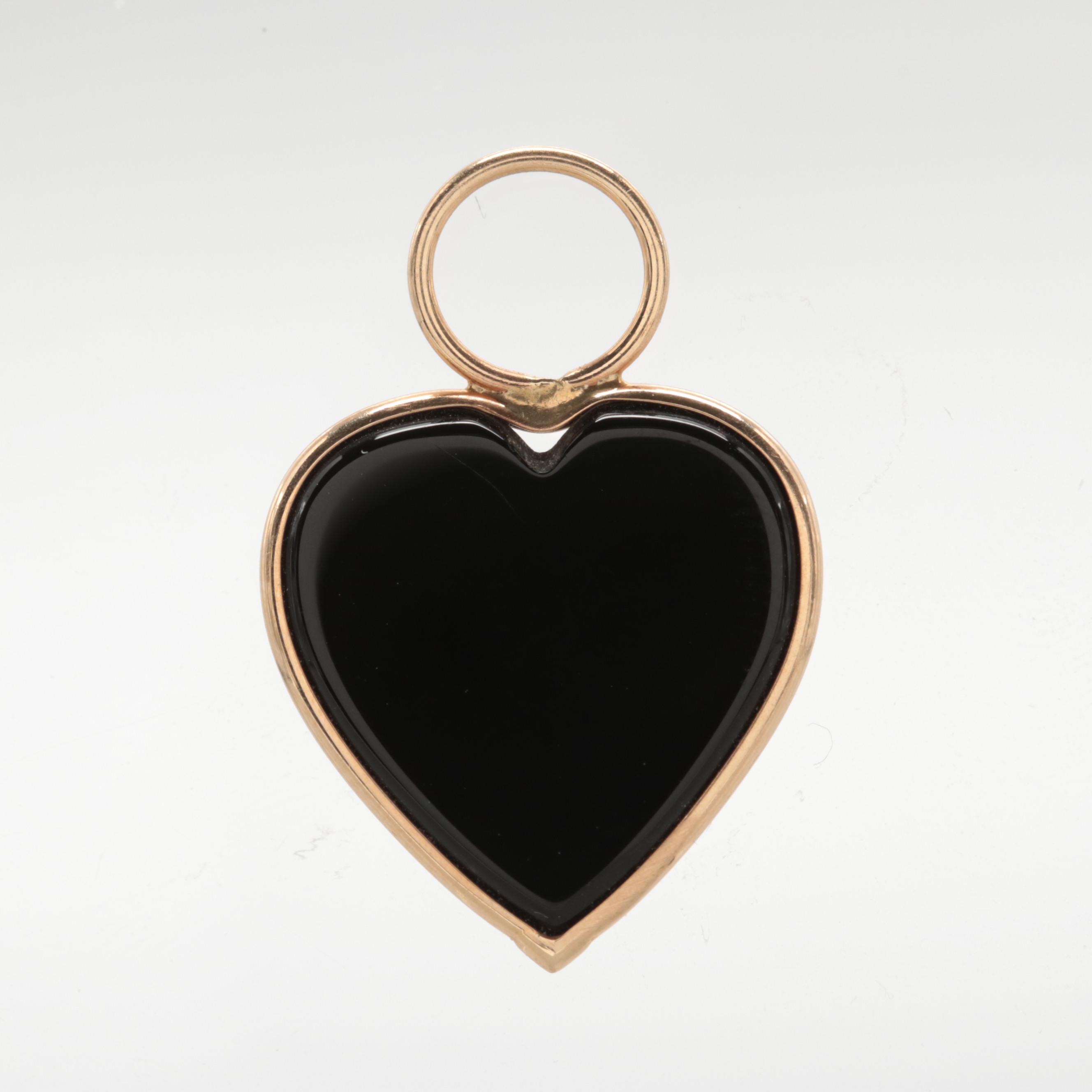 14K Yellow Gold Onyx Heart Pendant