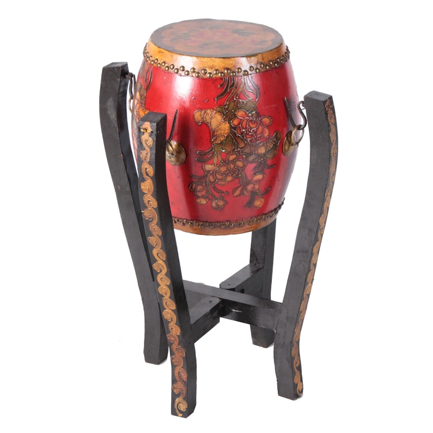 Chinese Tanggu Style Drum with Wooden Stand