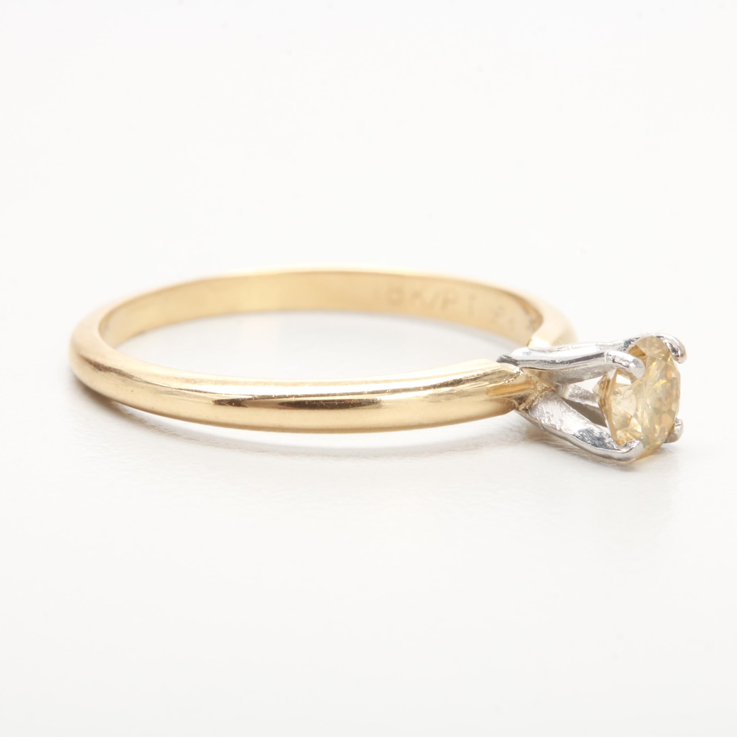 18K Yellow Gold and Platinum Yellow Diamond Ring