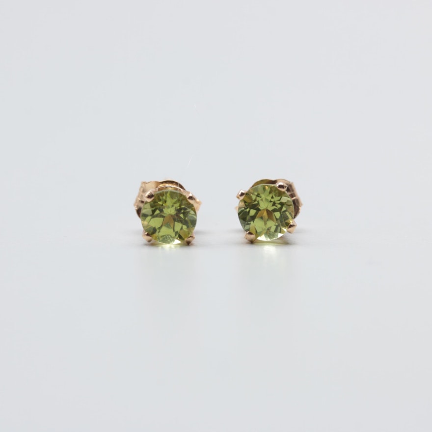 14K Yellow Gold Peridot Stud Earrings