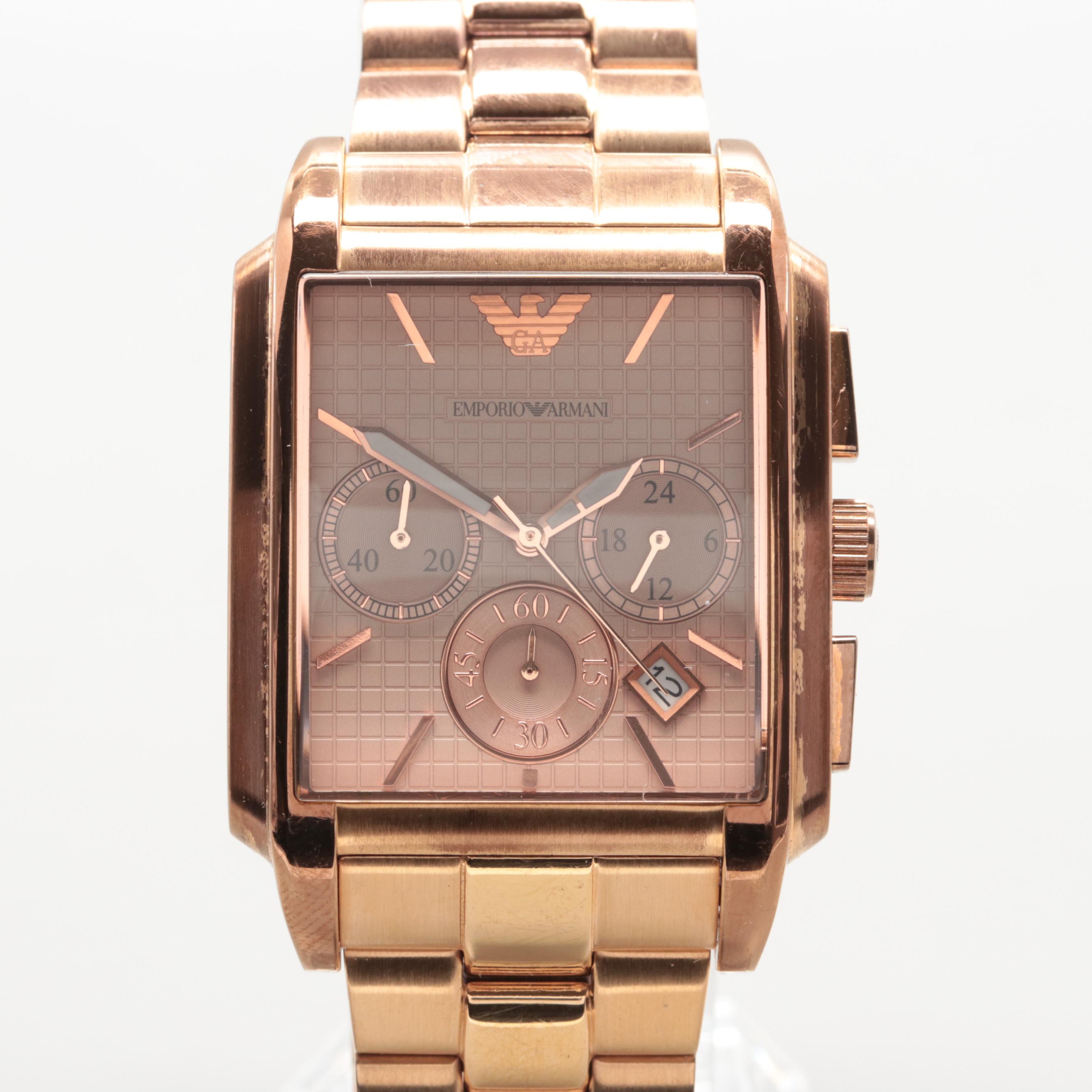 Emporio Armani Rose Tone Chronograph Watch With Date Window