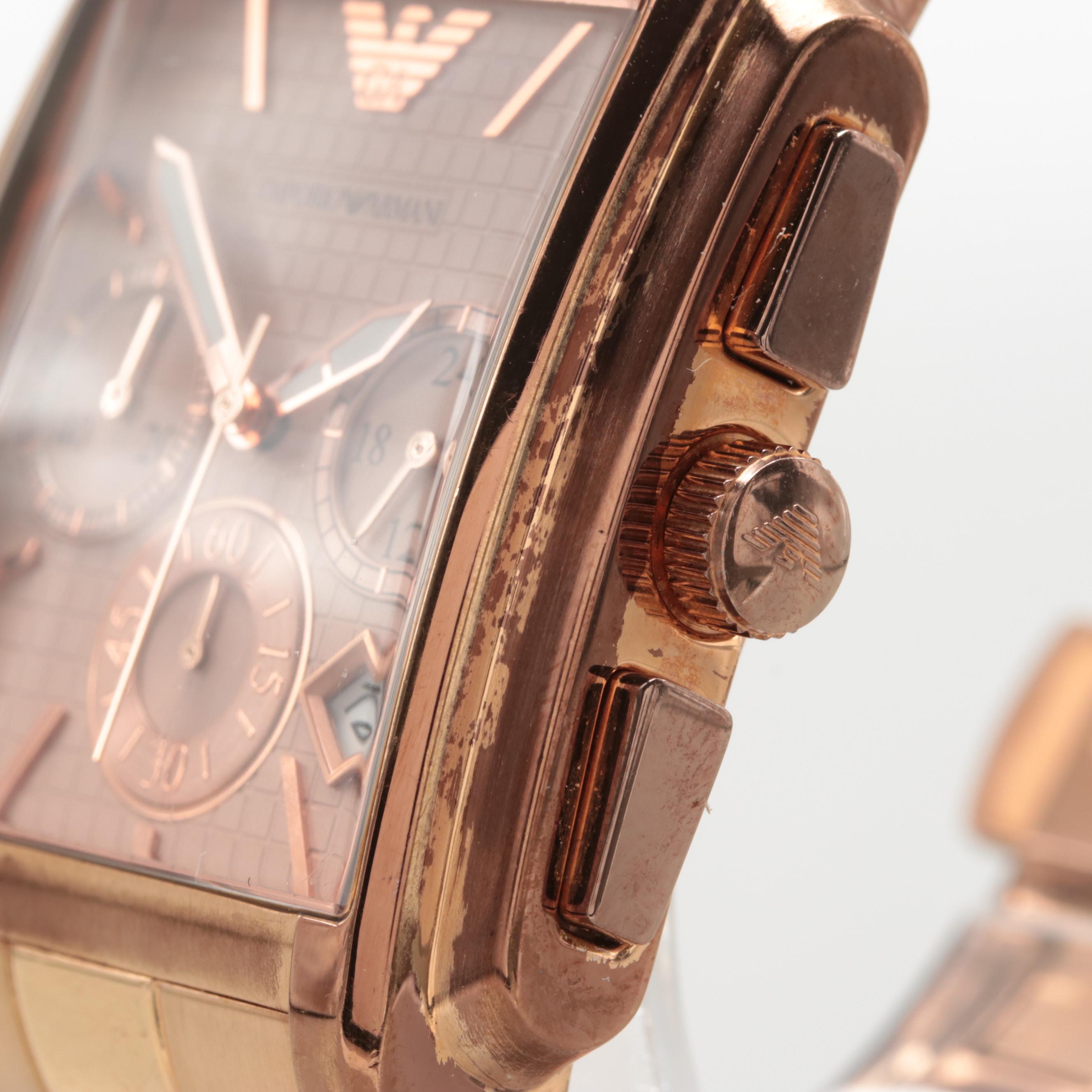 Emporio Armani Rose Tone Chronograph Watch With Date Window