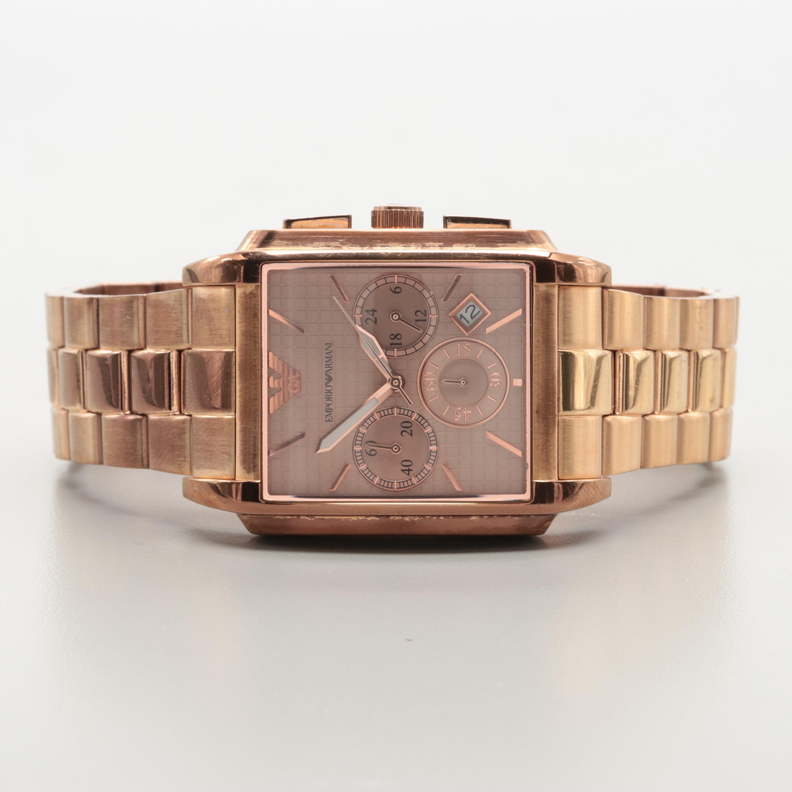 Emporio Armani Rose Tone Chronograph Watch With Date Window