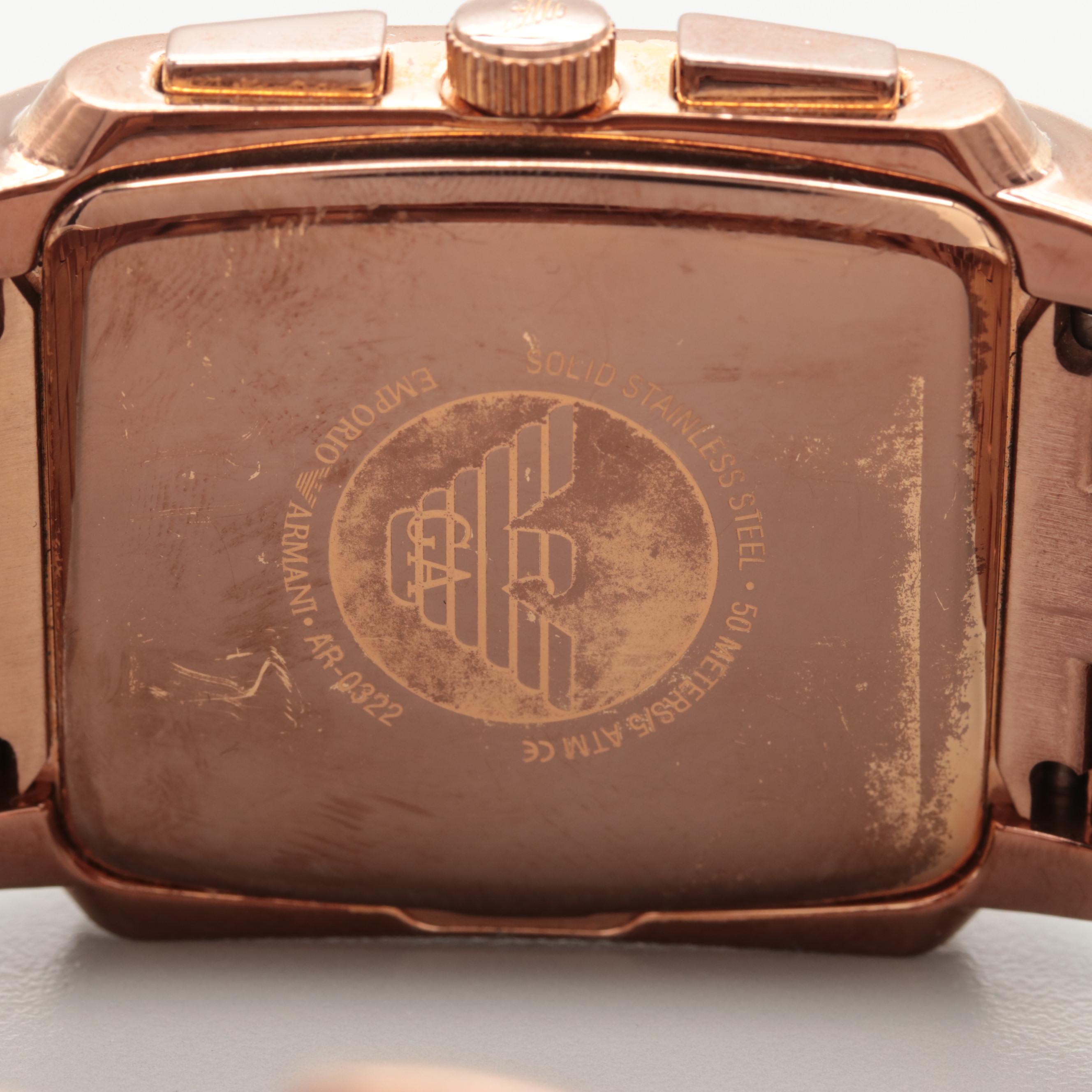 Emporio Armani Rose Tone Chronograph Watch With Date Window