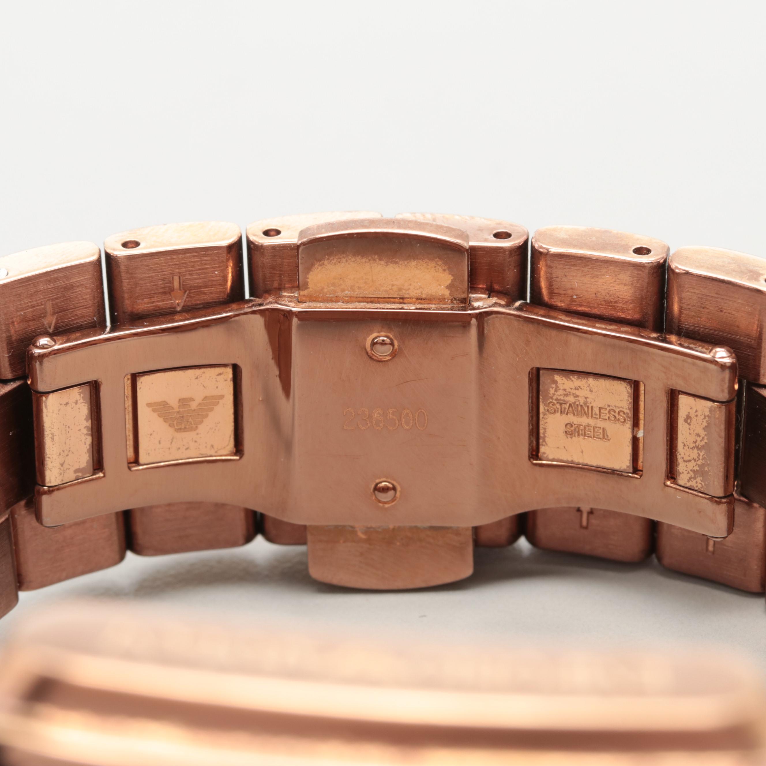 Emporio Armani Rose Tone Chronograph Watch With Date Window