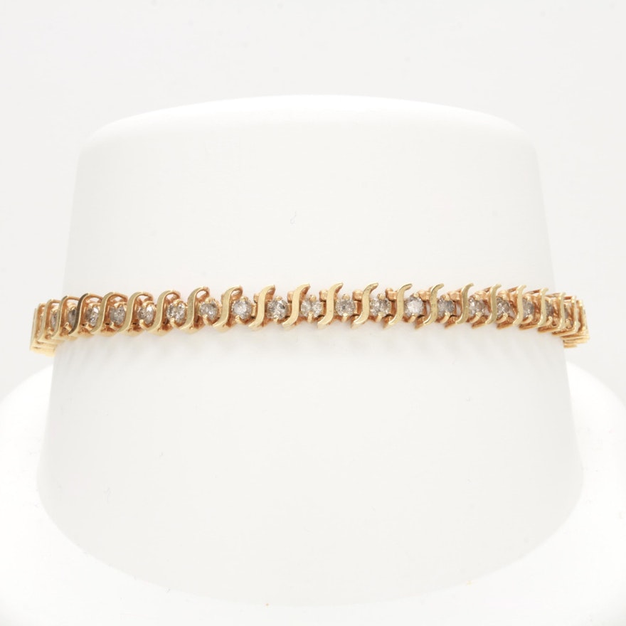 10K Yellow Gold 2.50 CTW Diamond Bracelet with 14K Safety Chain