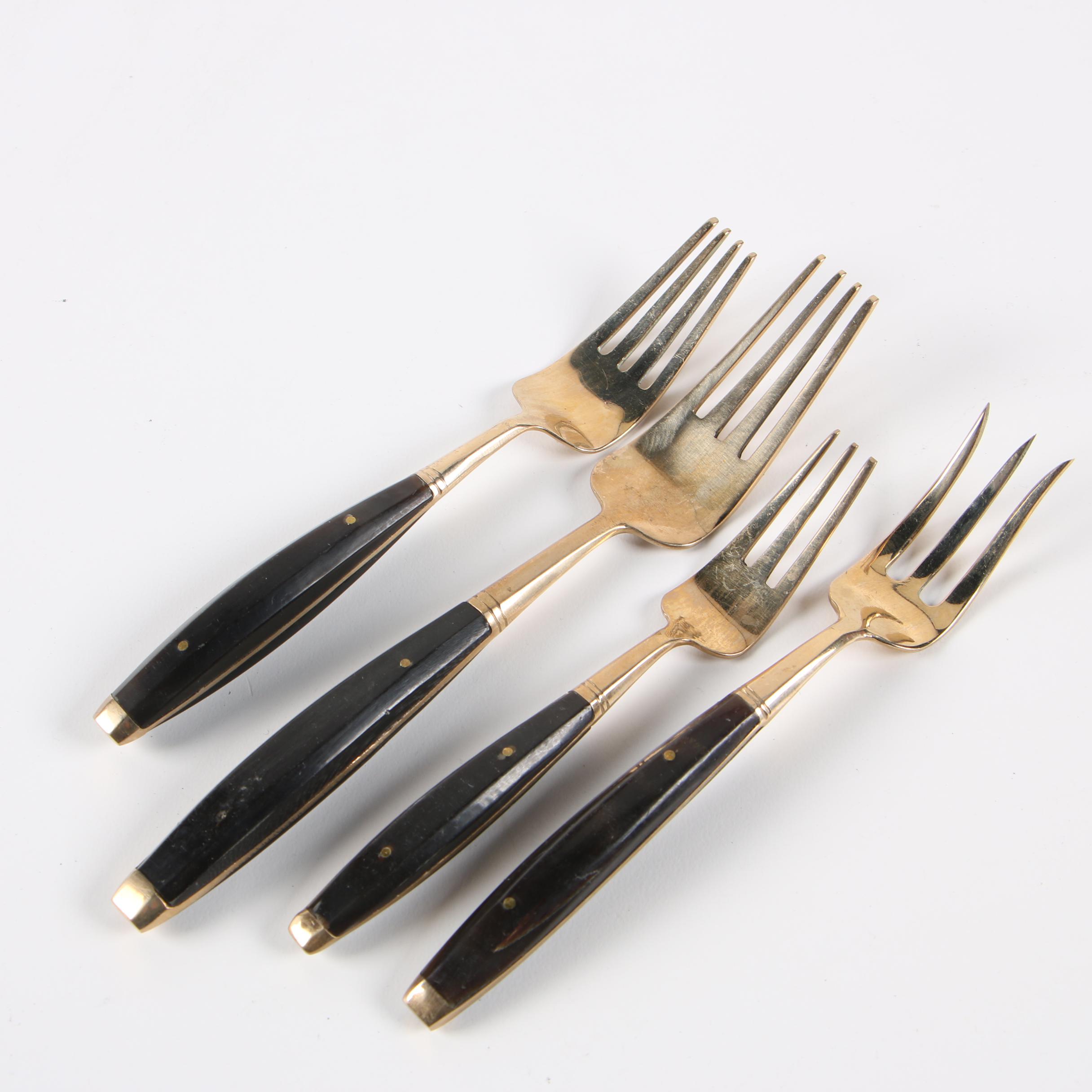 Mid-Century Thai Brass and Rosewood Flatware Service for Twelve
