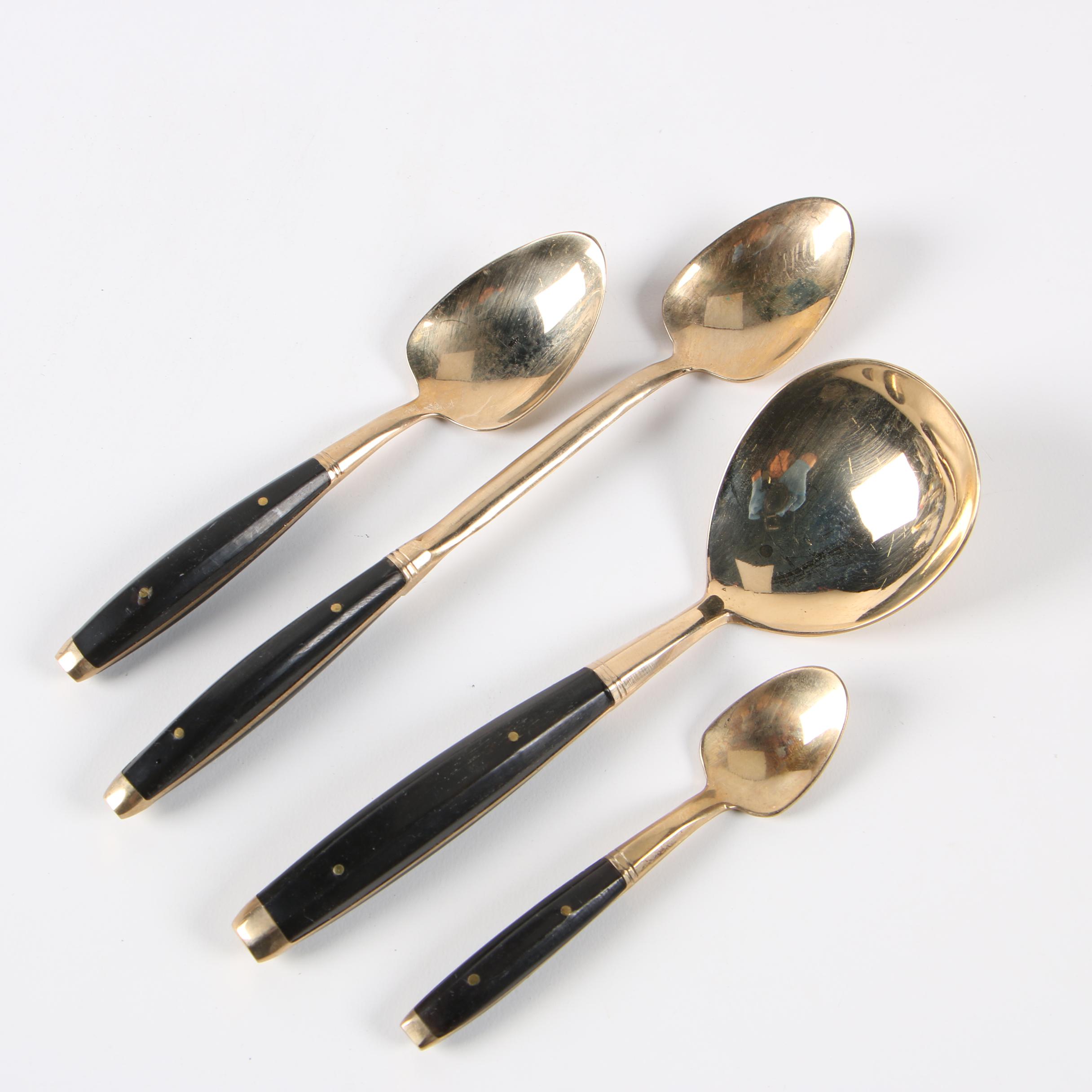 Mid-Century Thai Brass and Rosewood Flatware Service for Twelve