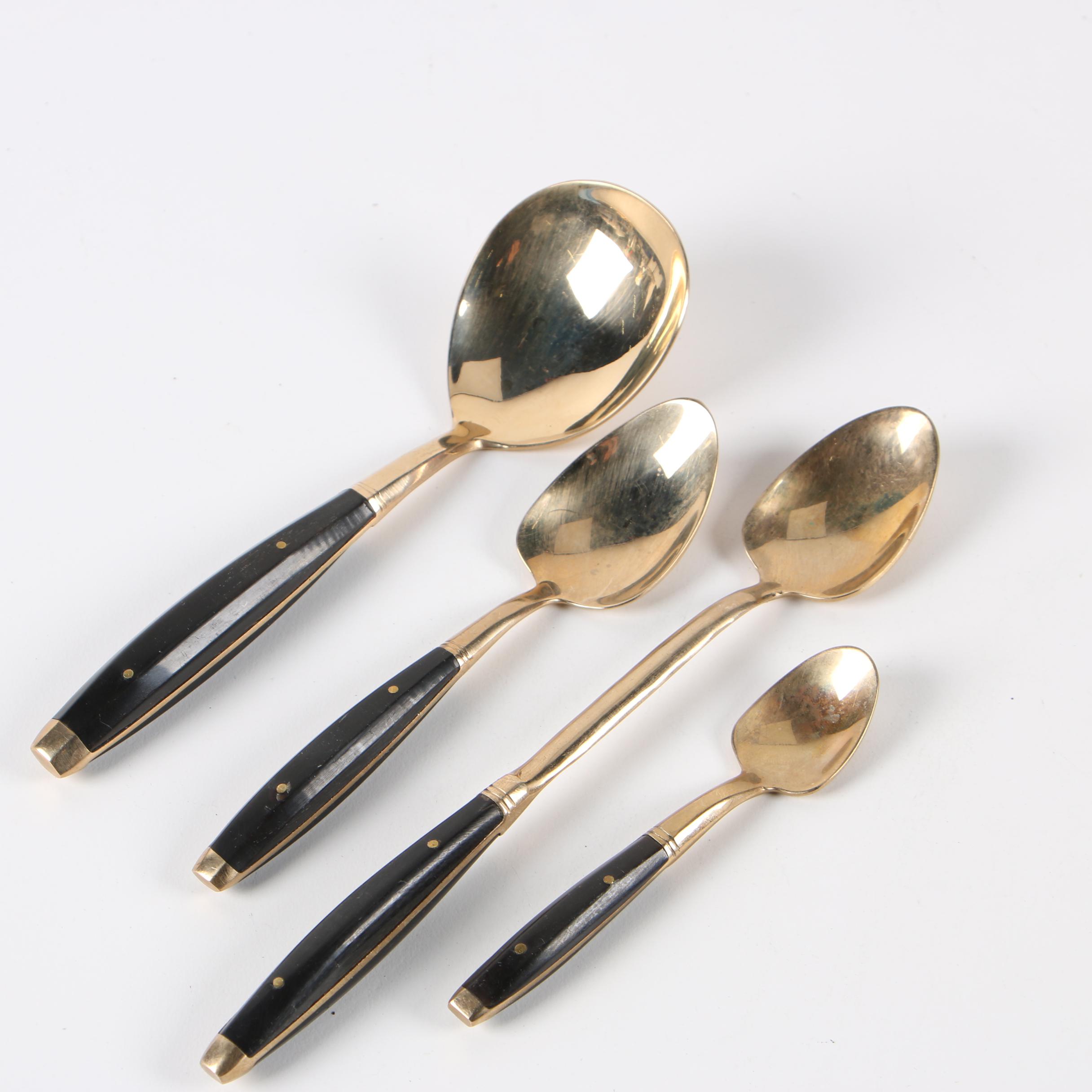 Mid-Century Thai Brass and Rosewood Flatware Service for Twelve