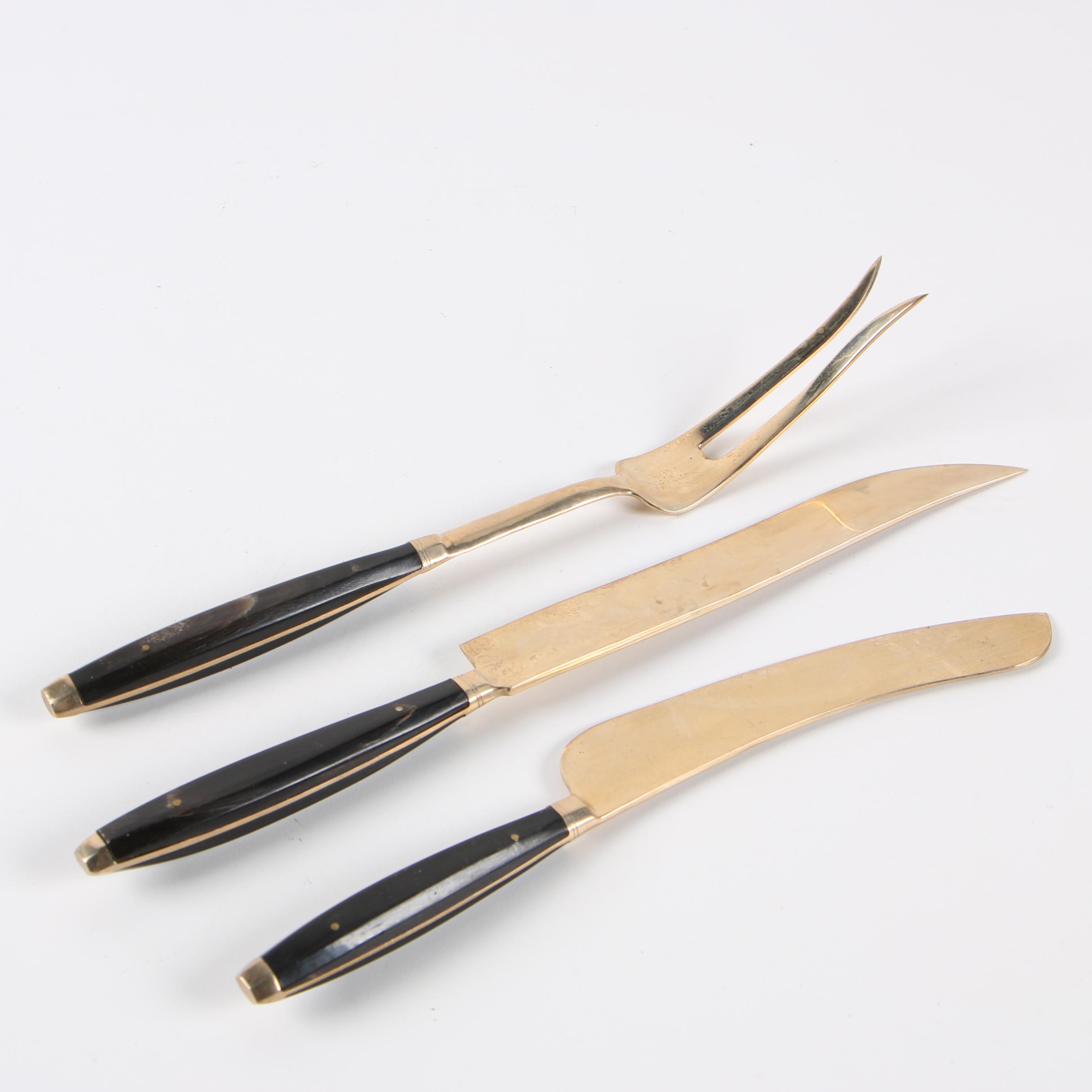 Mid-Century Thai Brass and Rosewood Flatware Service for Twelve