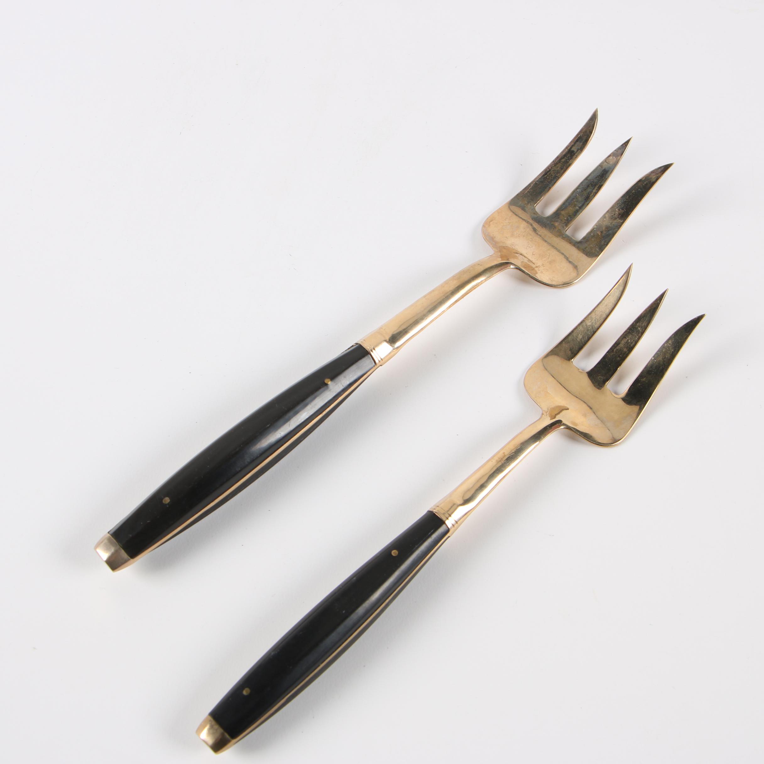 Mid-Century Thai Brass and Rosewood Flatware Service for Twelve