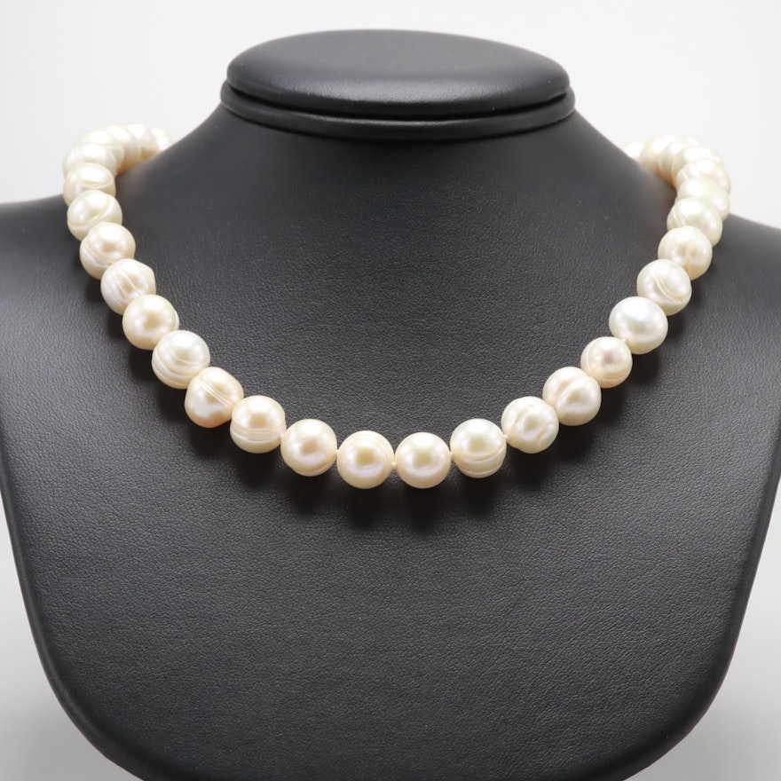 14K and 10K Yellow Gold Cultured Pearl and Diamond Necklace