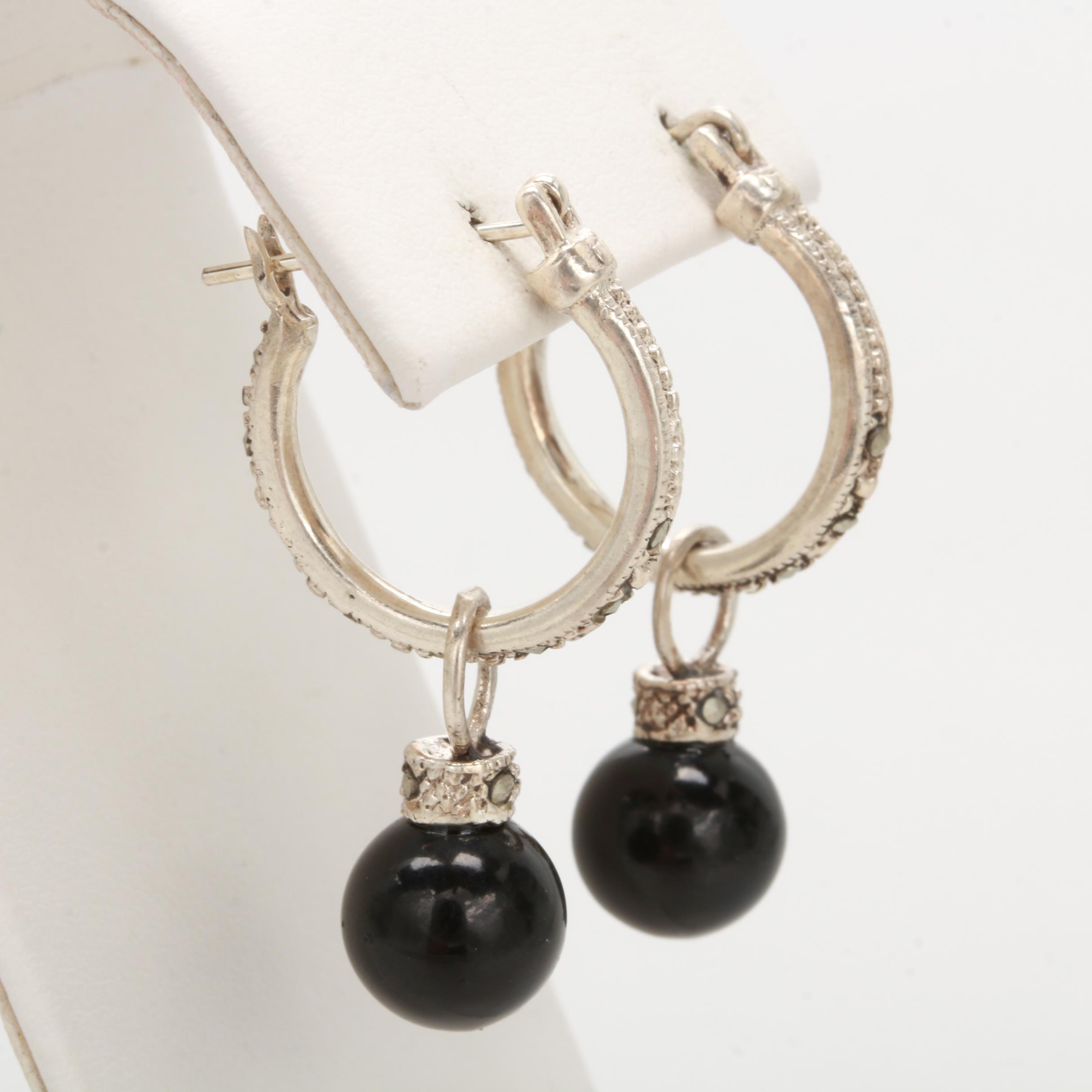 Sterling Silver Resin and Marcasite Earrings